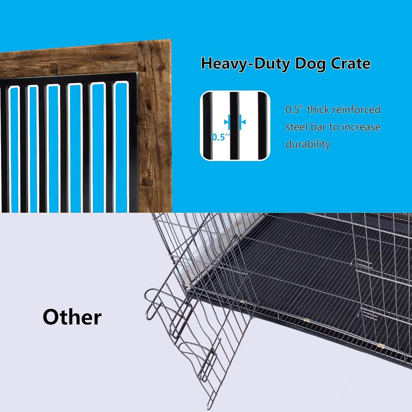 Rustic Brown Heavy Duty Furniture Dog Crate, Wood and Metal Kennel Cage, Pet House End Table with Drawer and Pull-Out Design, Dog Home for Indoor use, Medium Size