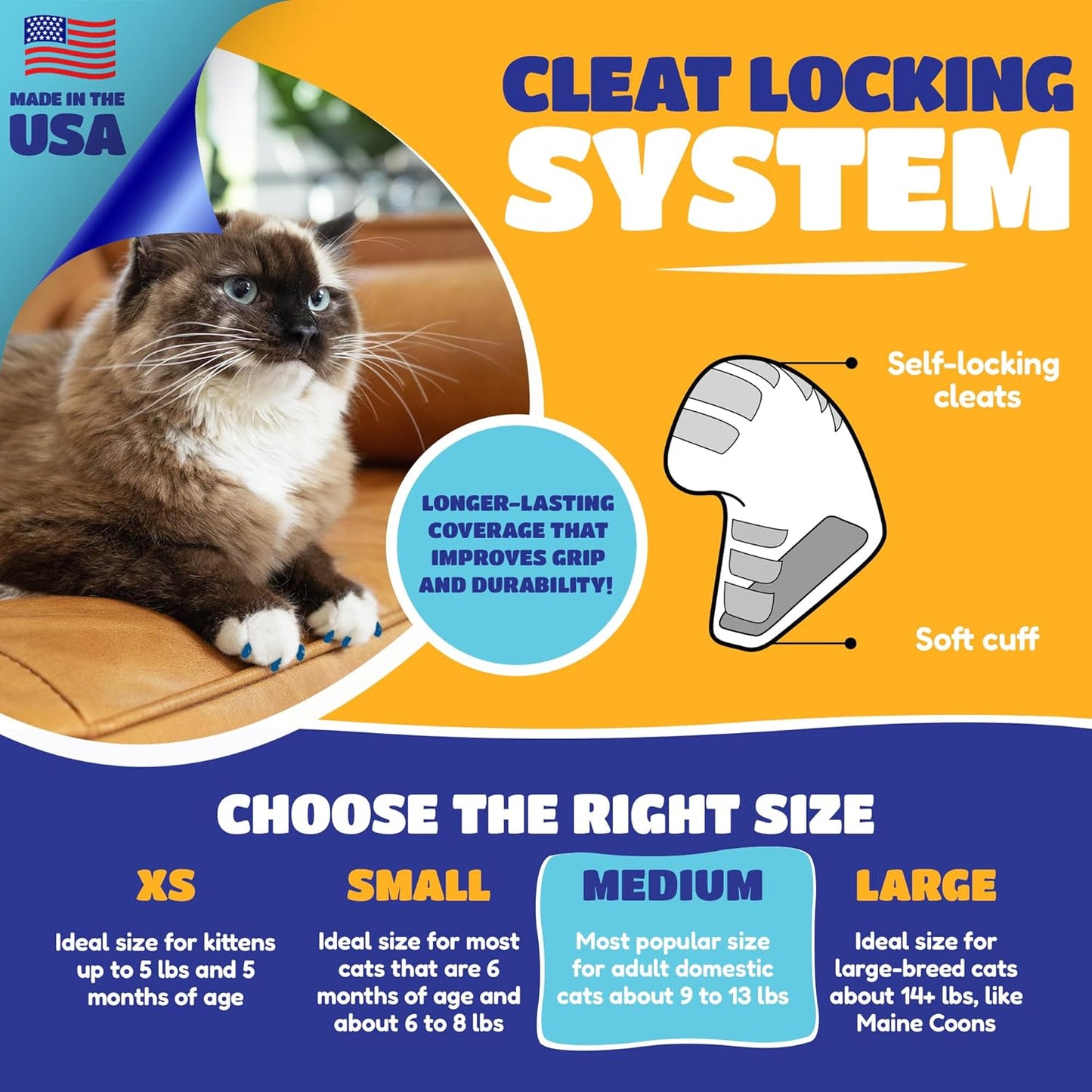 Soft Claws Cat Nail Caps for Large Cats – (40 Caps, Clear) - Made in USA - Veterinarian-Developed | Protects Furniture & Skin - Easy to Apply, Long-Lasting Anti-Scratch Soft Cat Claw Covers