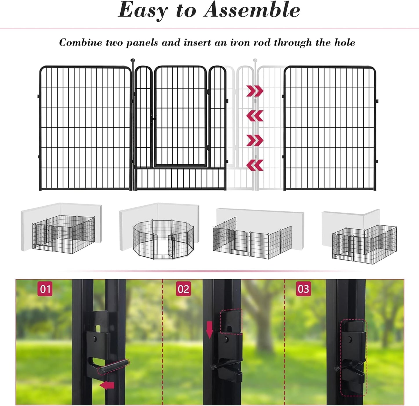 Dog Playpen 40 inch 30 Panels Indoor Outdoor Dog Pen for Large/Medium/Small Dogs Heavy Duty Metal Dog Fence Outdoor for Yard, Puppy Playpen with Door Portable Pet Fence for RV Camping Yard