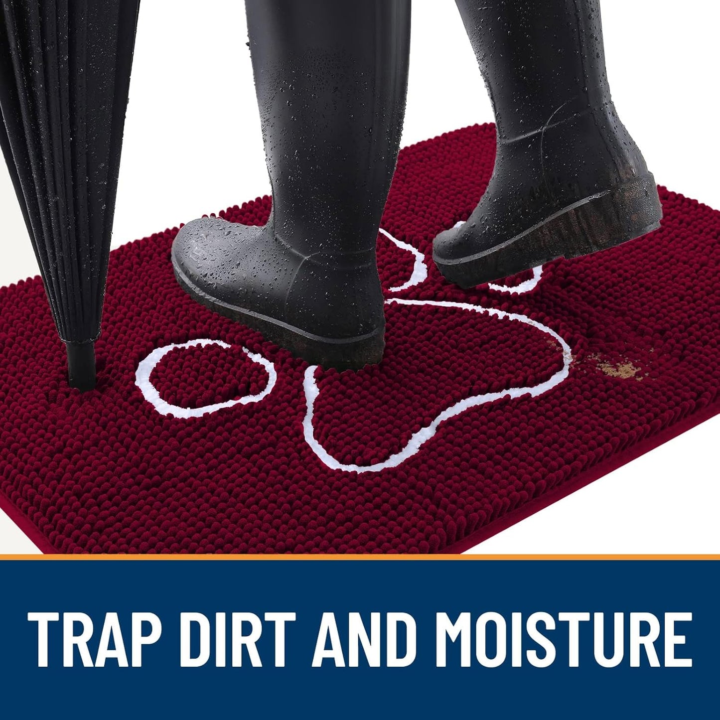 OLANLY Door Mat for Muddy Dog Paws 30x20, Ultra Absorbent Chenille Mud Doormat with Paw Print Design, Non-Slip Washable Doormat for Indoor Entryway, Quick-Dry Pet Bed Mats for Dirty Dogs, Burgundy