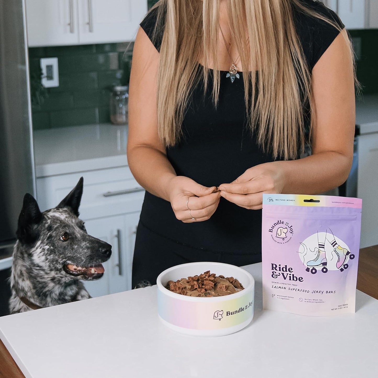 Bundle x Joy Ride & Vibe Dog Treats Salmon Jerky Snack Bars, 16 oz Bag, Puppy Training Treats, Natural Superfood Grain Free, Wild Caught Salmon, Superfoods, Corn, Poultry & Soy Free