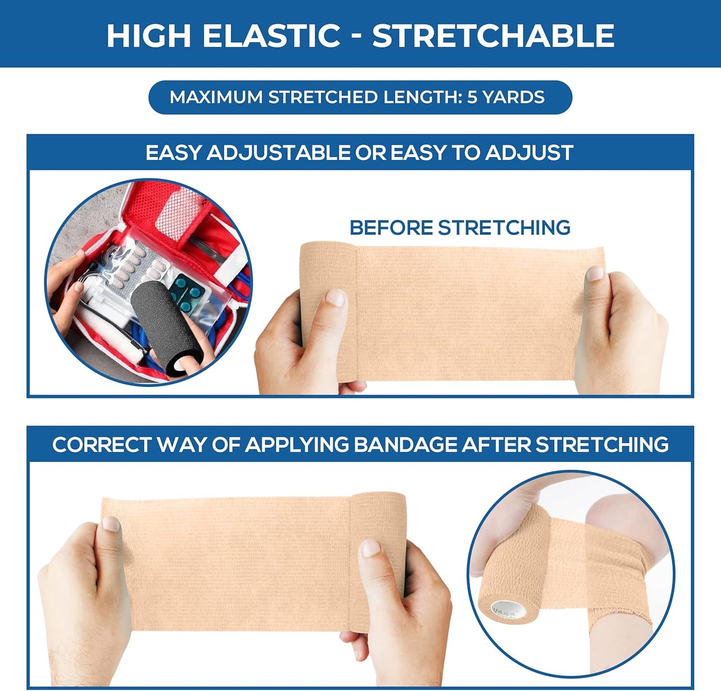 Self Adhesive Bandage Wrap - Pack of 08 Assorted Colors, Non-Woven, Breathable & Water-Resistant Vet Wrap for First Aid, Sports Injury, Body Sprains, & Pets (3 Inch Multicolor - 8 Pack)