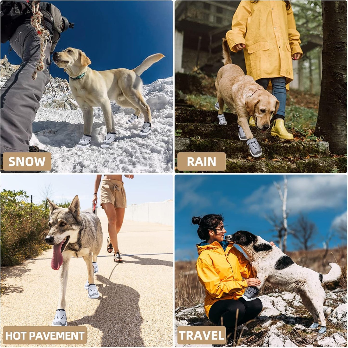Hcpet Dog Boots for Large Dogs, Dog Shoes for Hot Pavement Winter Snow, Paw Protector Dog Booties Designed for Comfort and Breathability, Outdoor Booties for Small Medium Dogs for Hiking Grey Size 6
