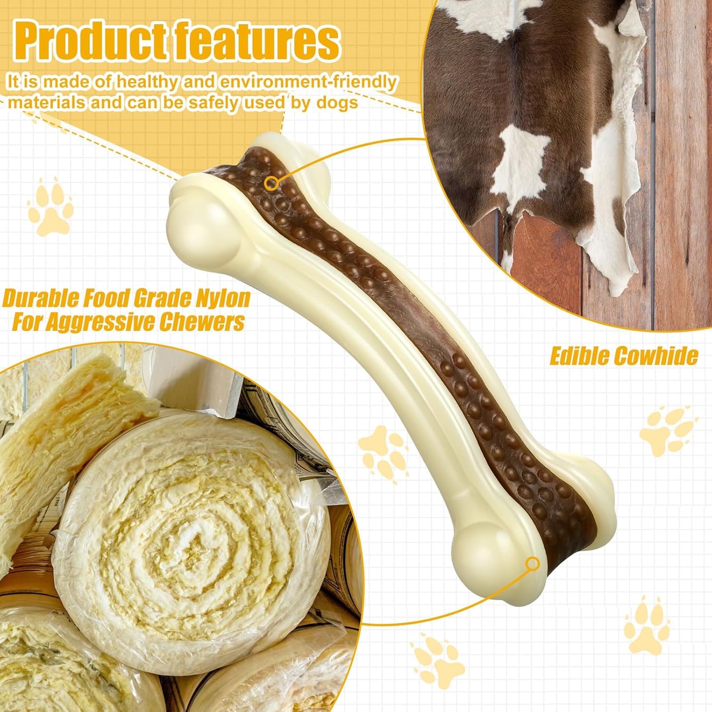 Sosation 6 Pcs Dog Toys for Aggressive Chewers Nylon Beef Flavor Bones Tough Puppy Teething Toys Puppy Chew Bones for Large Medium Small Breed Dogs Puppies Pets Chew Toys(Large Medium)