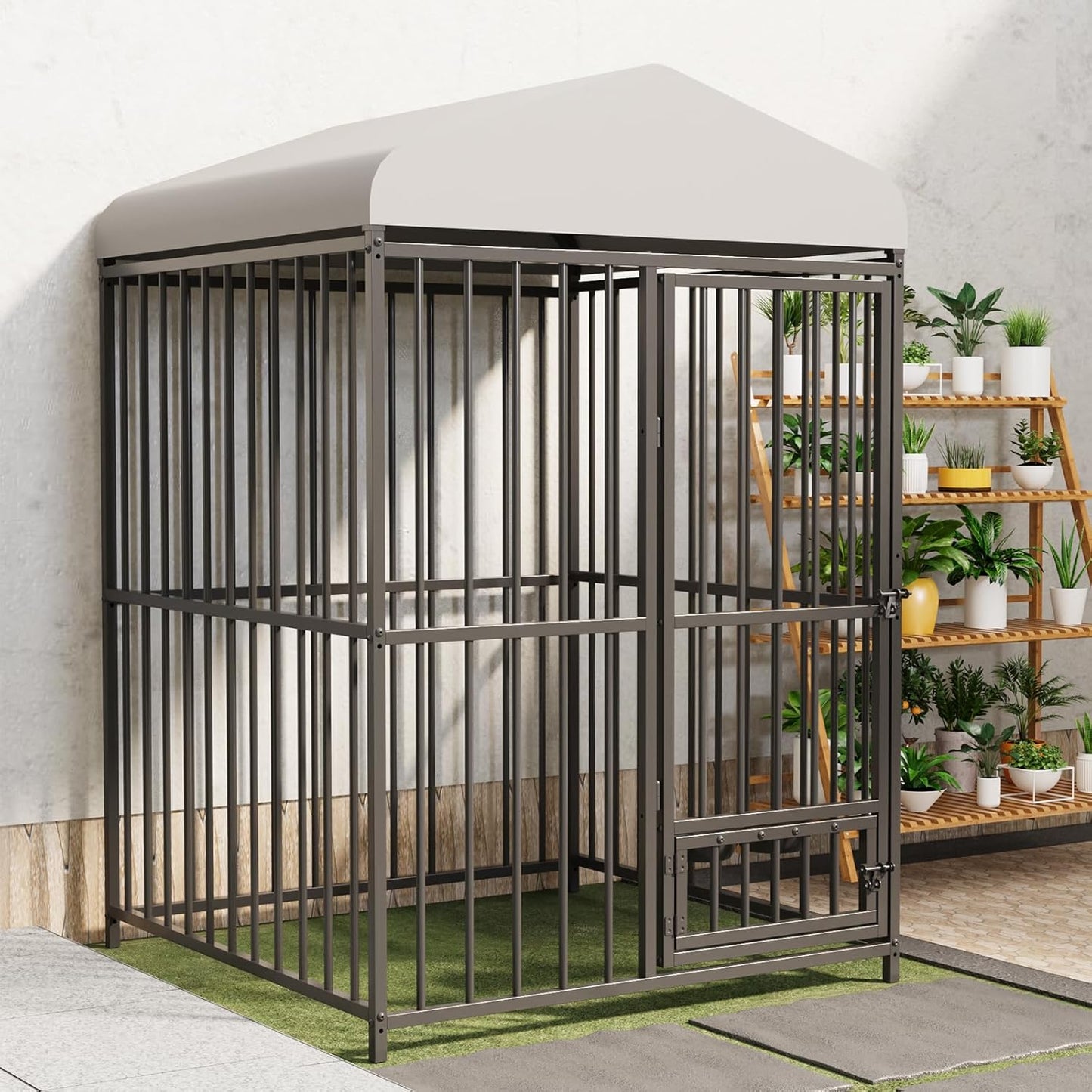 4x4x6 FT Outdoor Dog Kennel,Heavy-Duty Enclosures Outside with UV-Resistant Waterproof Roof Cover and Lock,for Medium and Large Dogs,Easy Assembly