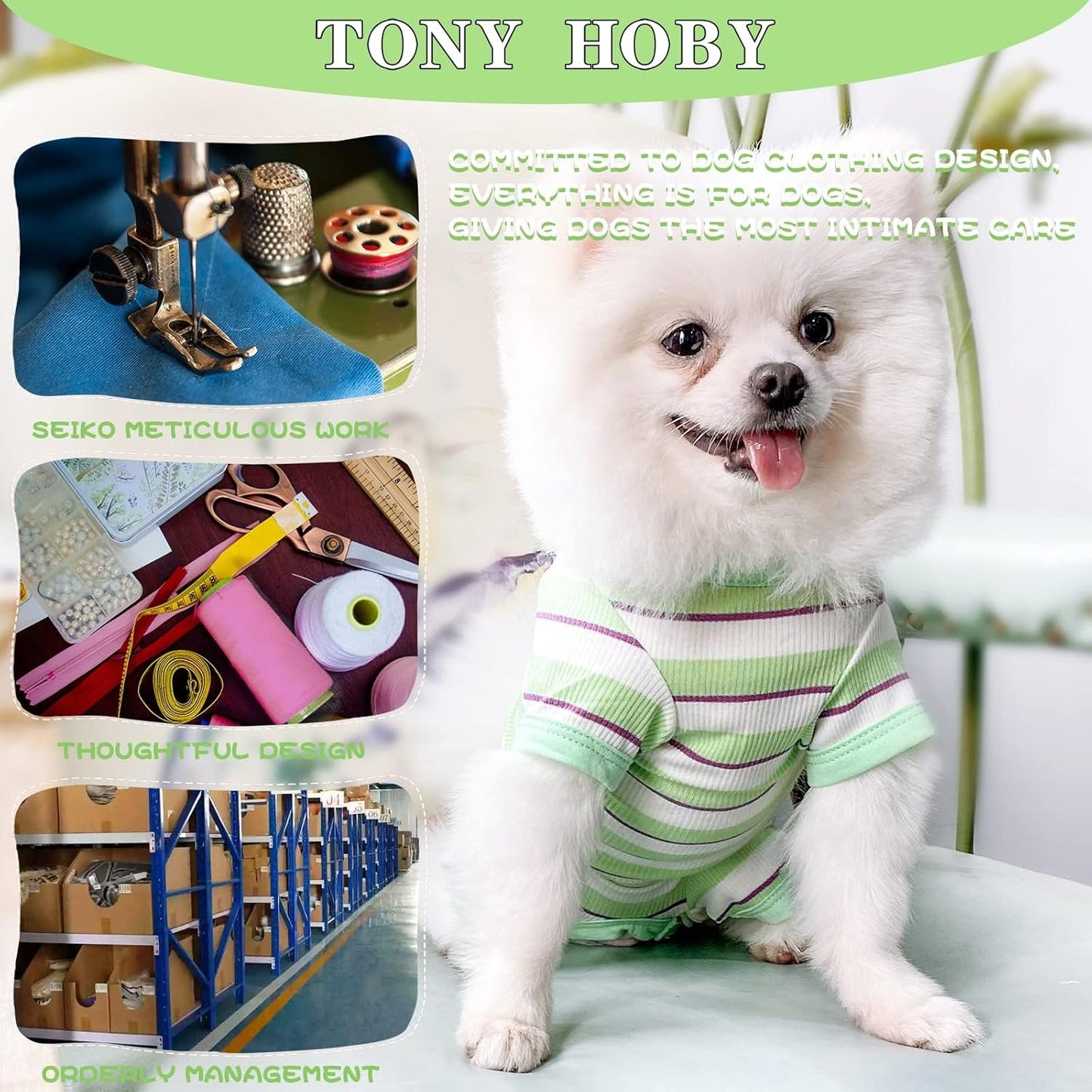 TONY HOBY Dog Pajamas, Male Dog Jumpsuit with Green Stripe, Dogs Clothes for Small Medium Size Dogs (Green&White, Boy, XL)