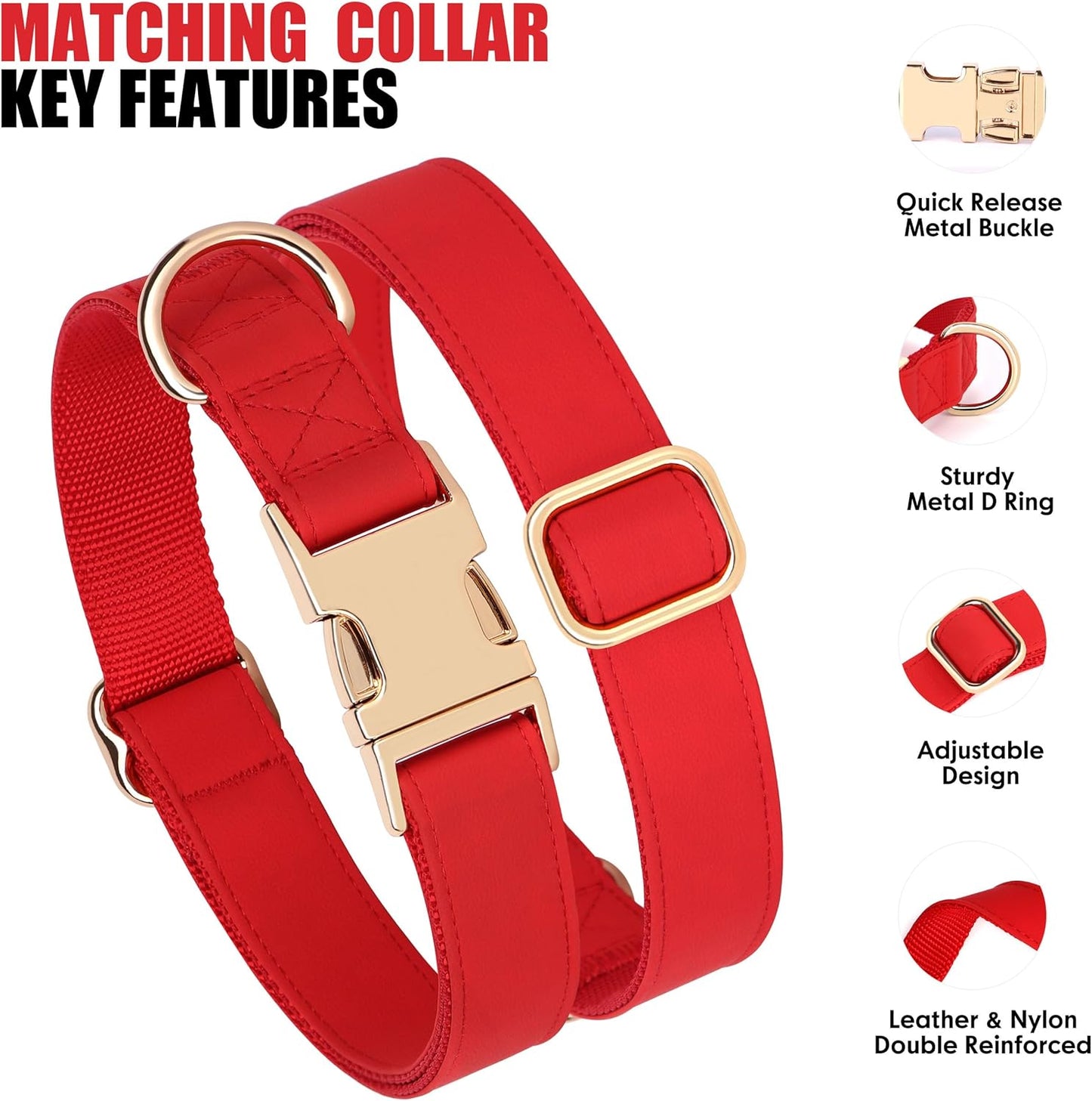 PET ARTIST Soft PU Leather Dog Collar, Bright & Classic Red Dog Collar with Quick Release Rose Metal Buckle, Adjustable Nylon Padded Durable Pet Collars for Medium Dogs Girl, Neck Fit 13-19"