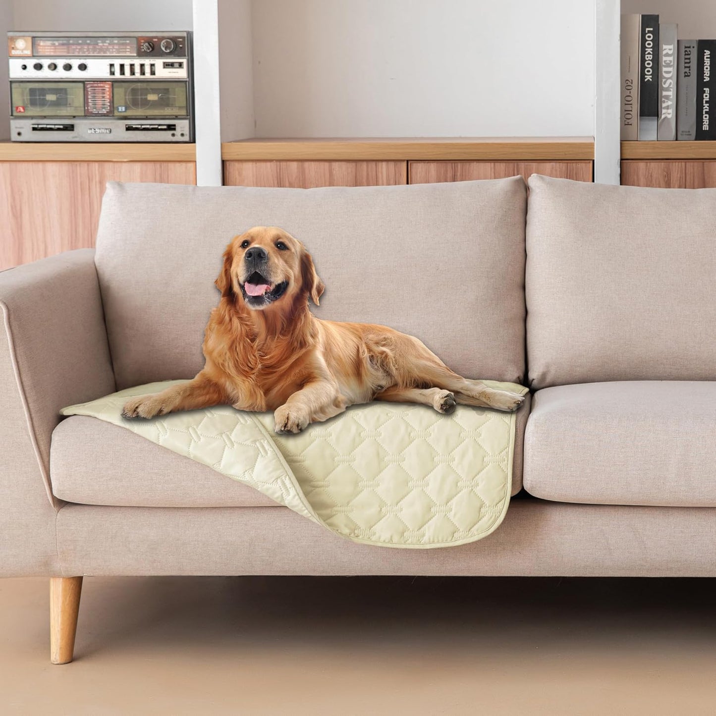 gogobunny 100% Double-Sided Waterproof Dog Bed Cover Pet Blanket Sofa Couch Furniture Protector for Puppy Large Dog Cat, Reversible (30x30 Inch (Pack of 1), Dark Cream/Light Cream)