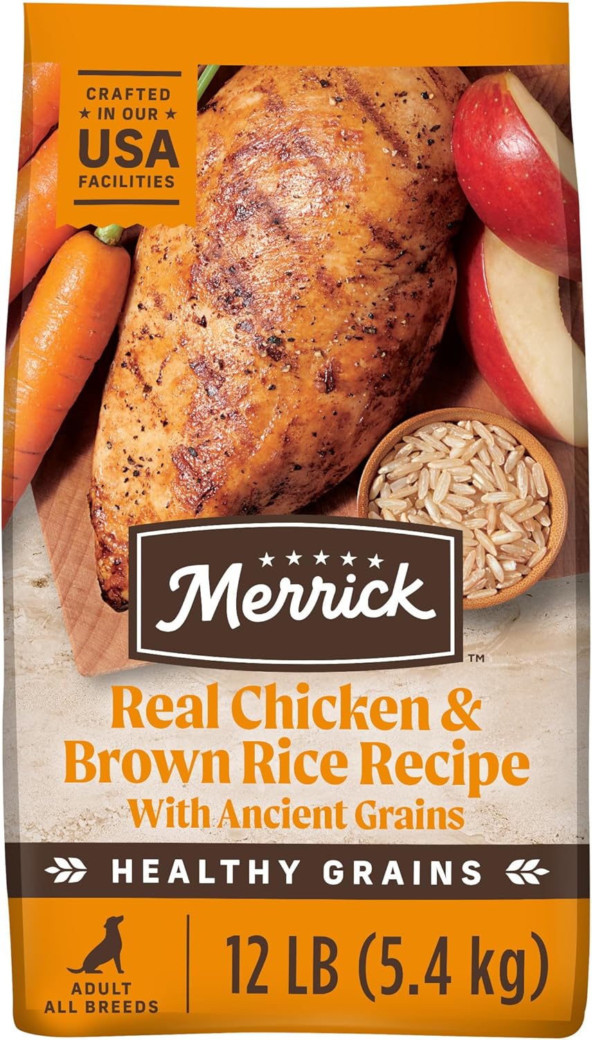 Merrick Healthy Grains Premium Adult Dry Dog Food, Wholesome And Natural Kibble With Chicken And Brown Rice - 12.0 lb. Bag