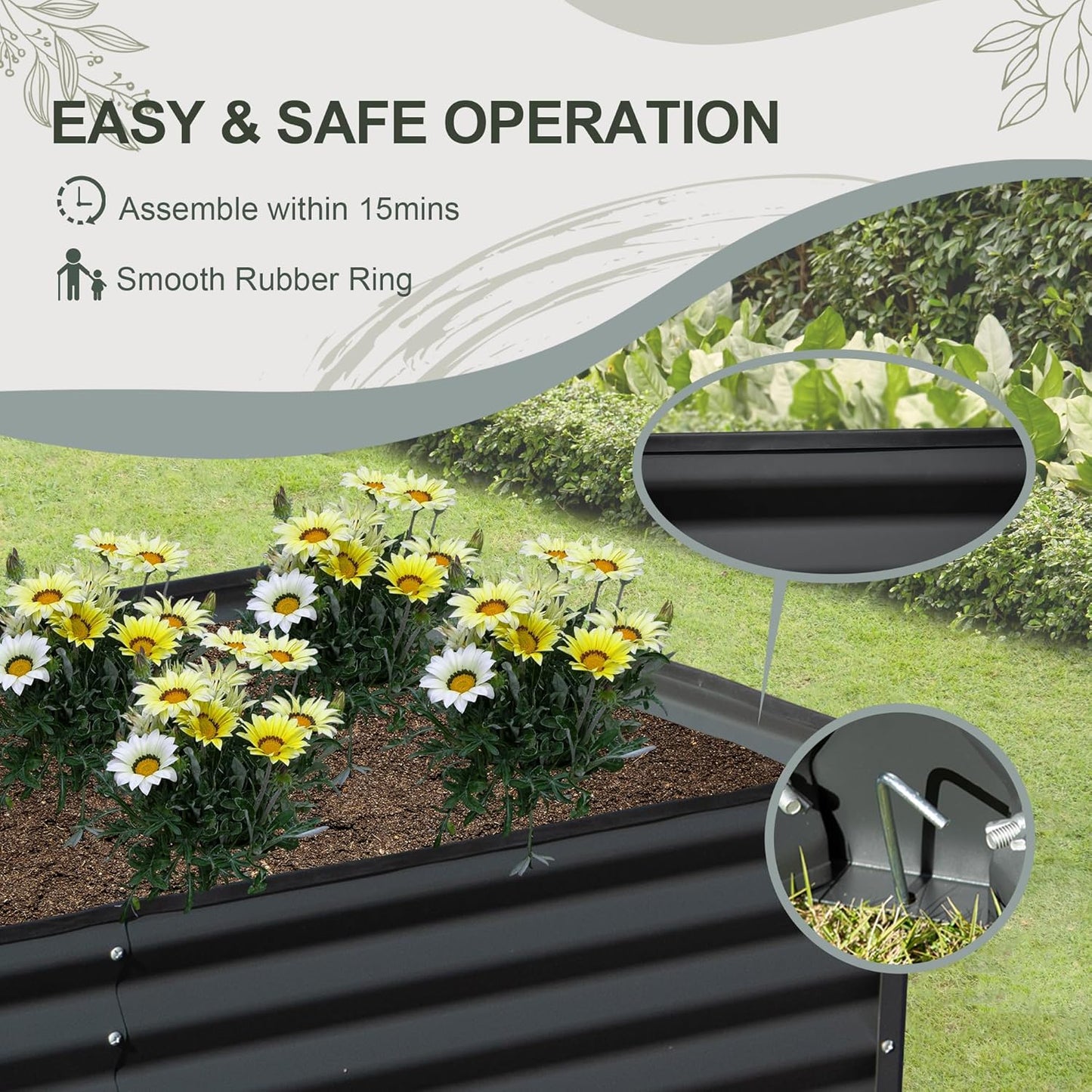 Domi Galvanized Raised Garden Bed, 6x3x1Ft Thickening Metal Planter Box for Vegetables Bottomless for Backyard Outdoor, 1" Deep w/ 128 Gallon Capacity - Dark Gray