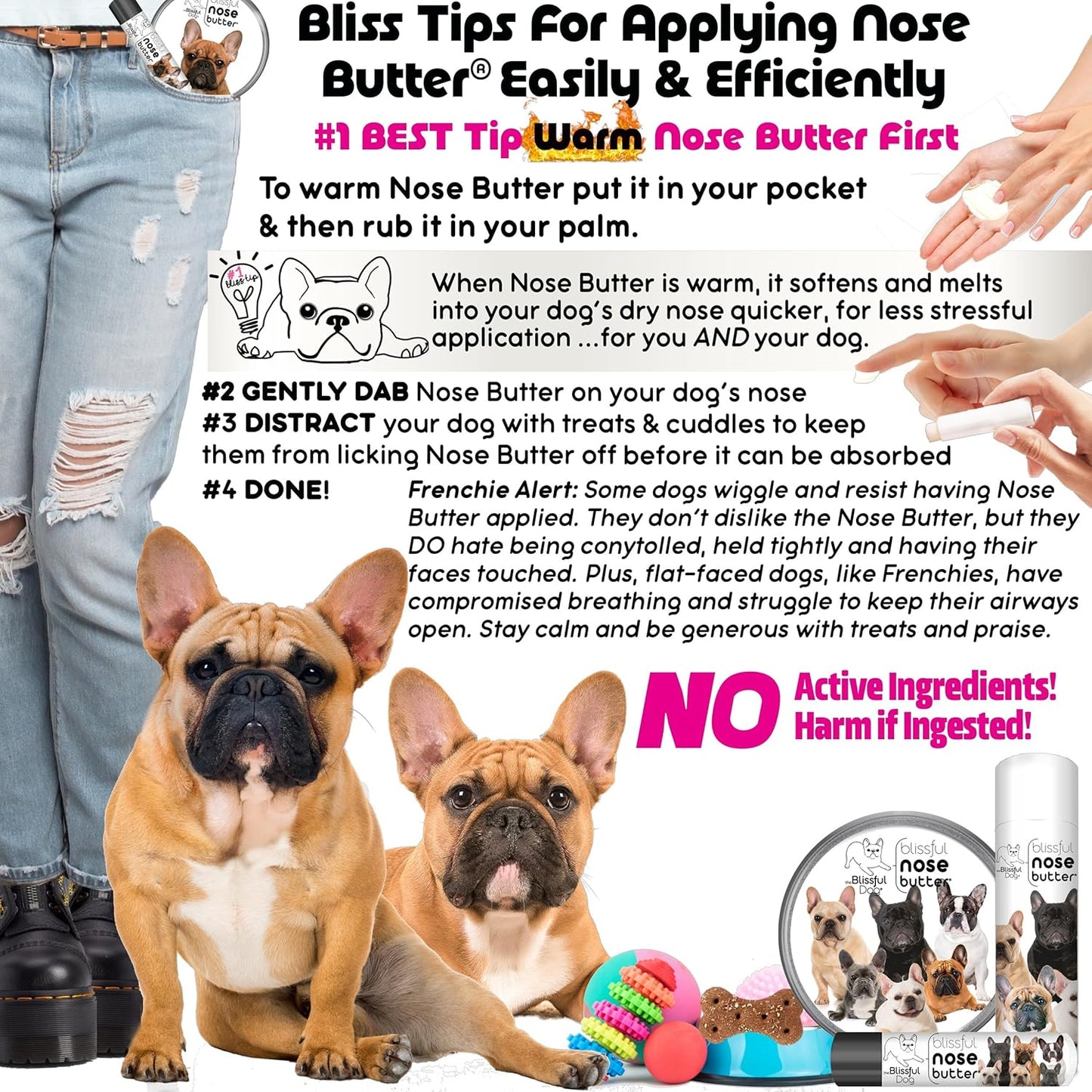 The Blissful Dog French Bulldog Pied Unscented Nose Butter - Dog Nose Butter, 4 Ounce