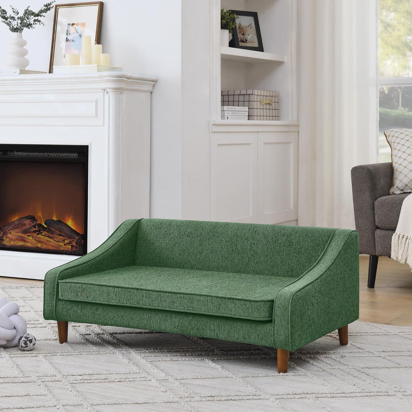 Dog Sofa Couch for Medium to Large Dogs, Durable Pet Sofa with Washable Fabric, Elevated Mini Dog Bed with Wooden Legs for Medium and Large Dogs, Dark Grey