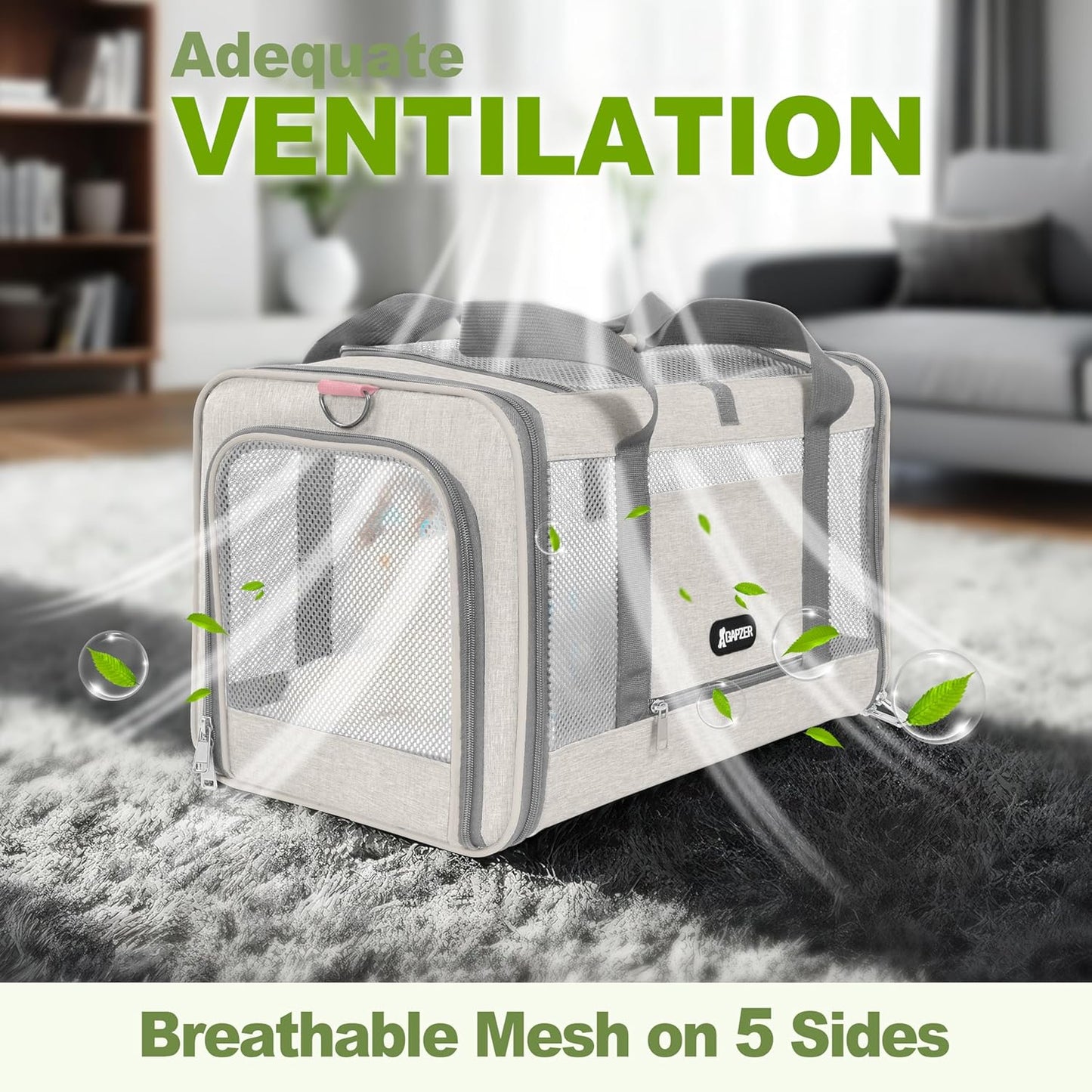 Cat Carrier American Airline Approved 18x11x11, Top Opening Sturdy Soft Pet Carrying Bag See Through, Mini Dog Hard Bottom Crate Kennel Case, 4-Side-Ventilation Mesh Cage Toy Poodle Biege