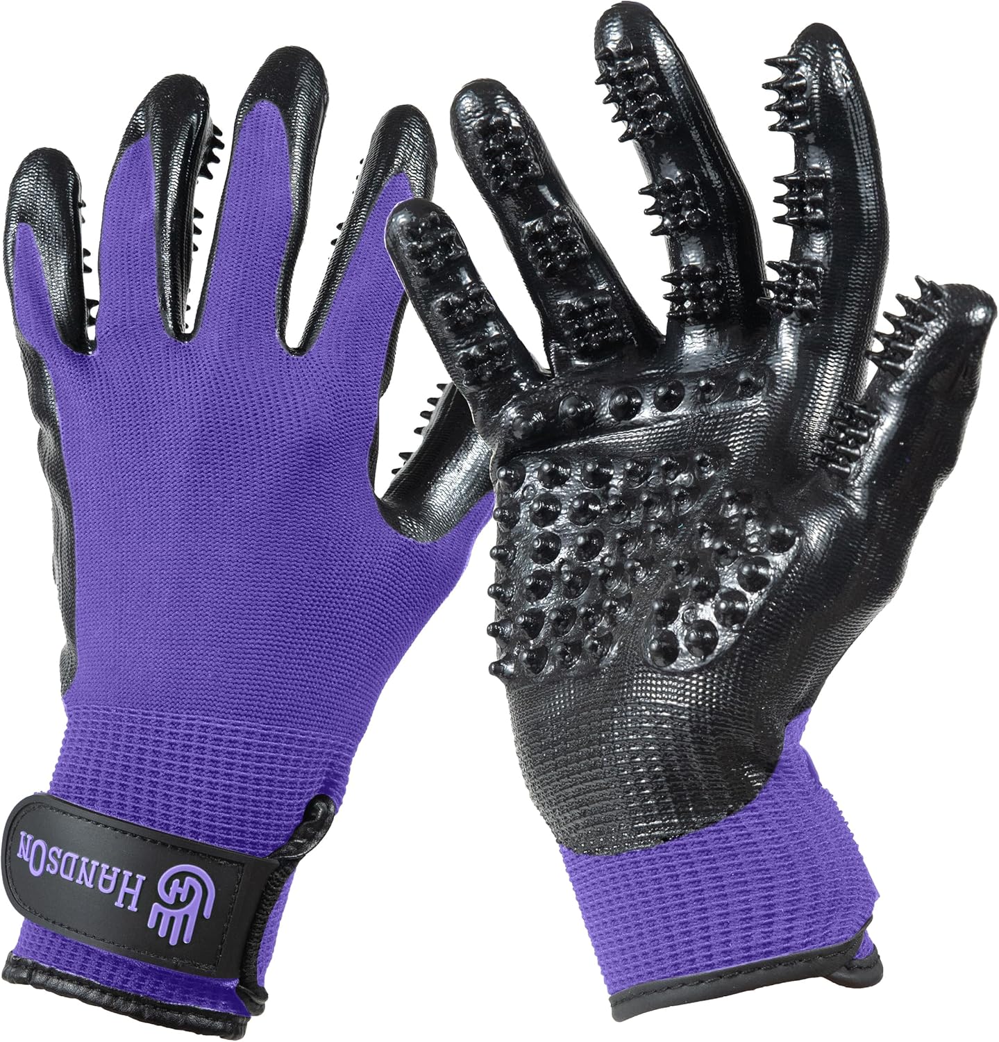 H HANDSON Pet Grooming Gloves - Patented #1 Ranked, Award Winning Shedding, Bathing, & Hair Remover Gloves - Gentle Brush for Cats, Dogs, and Horses (Purple, Small)