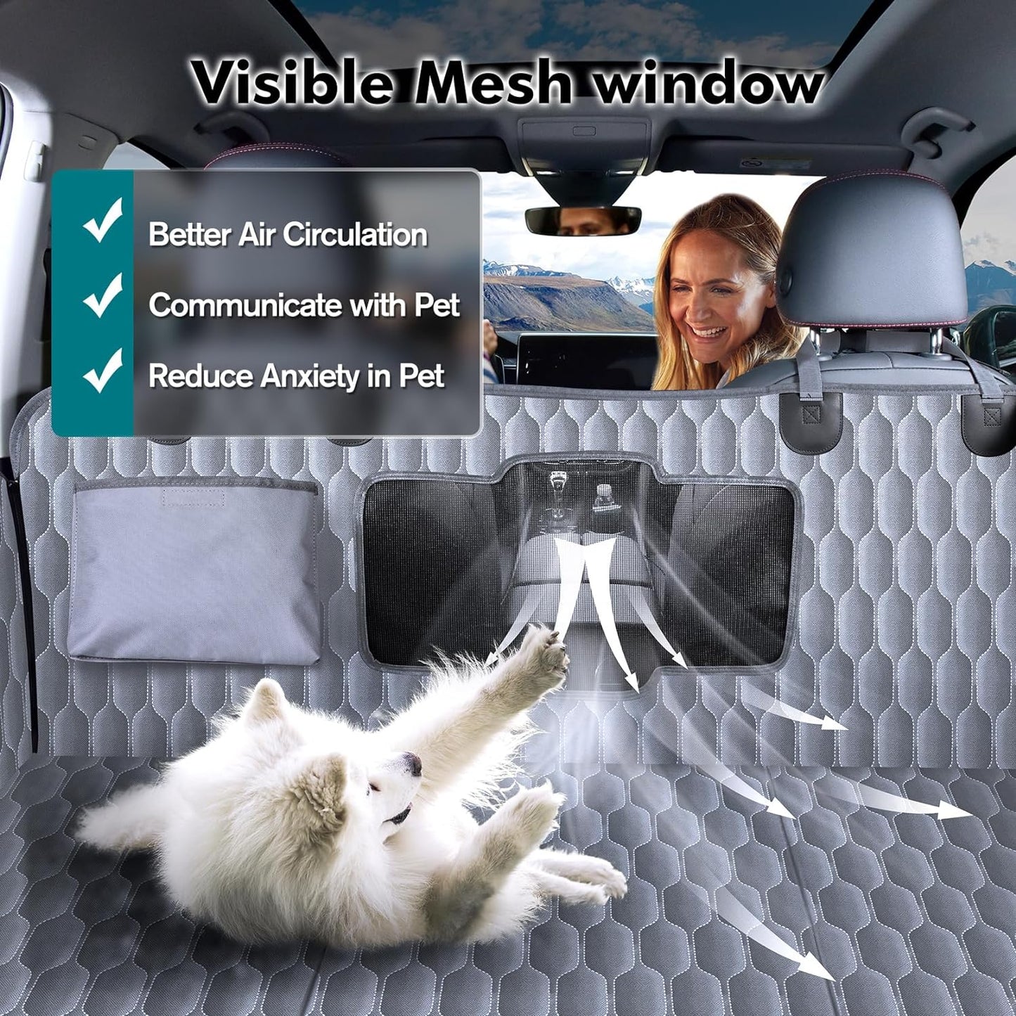 Back Seat Extender for Dogs-Supports 400lb,Waterproof Dog Car Seat Cover Hard Bottom-Detachable,600D Heavy Duty Scratch Proof Nonslip Soft,Dog Hammock for Car,SUVs-Grey