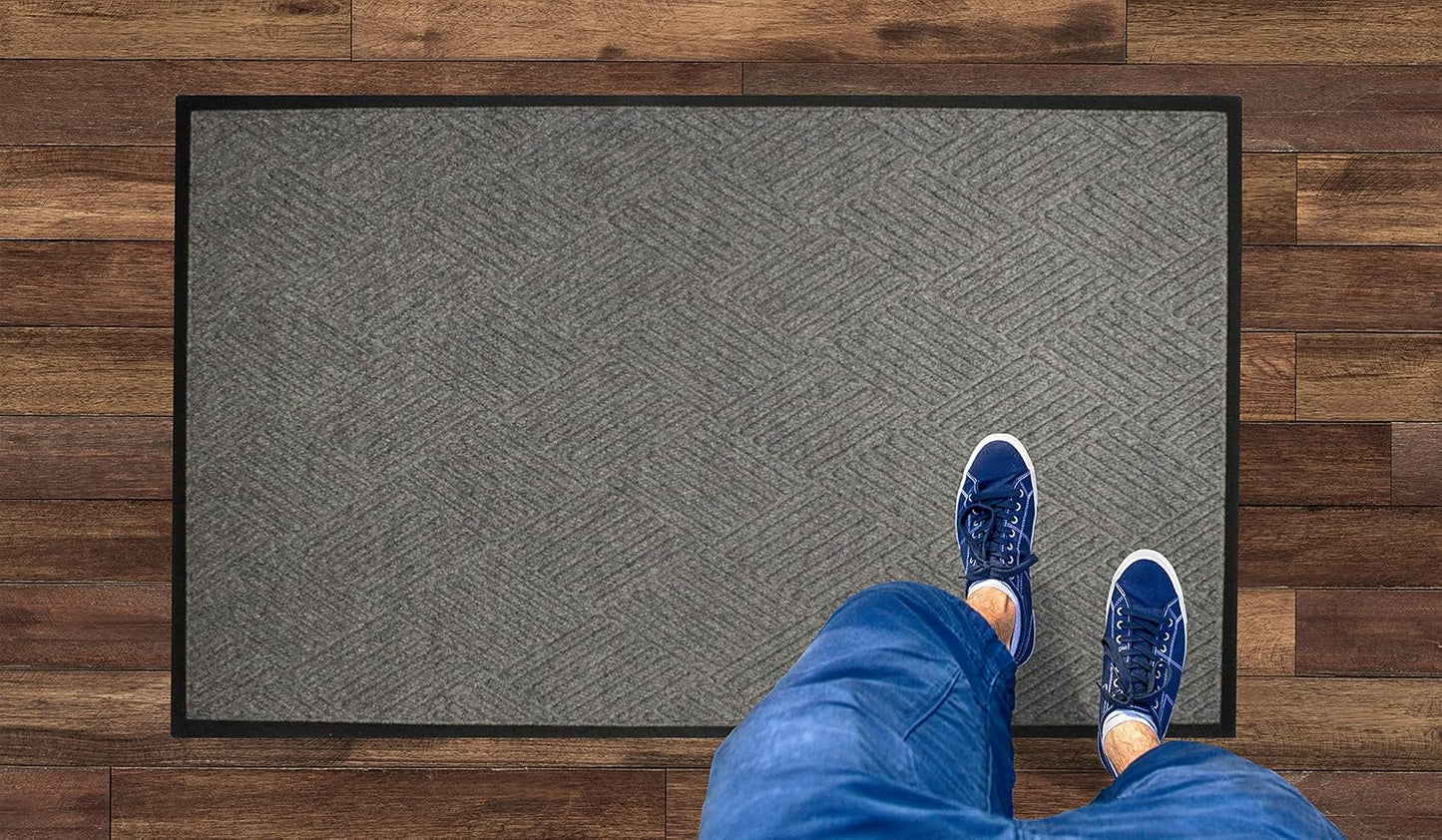 M+A Matting WaterHog Diamond | Commercial-Grade Entrance Mat with Rubber Border – Indoor/Outdoor, Quick Drying, Stain Resistant Door Mat (Grey, 4' x 8')