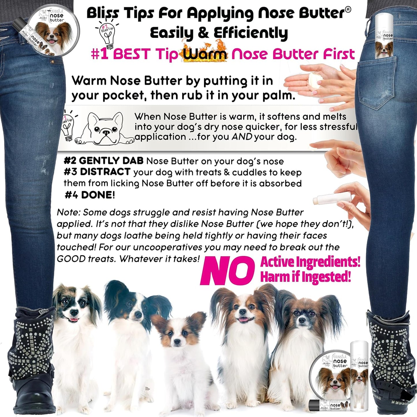 The Blissful Dog Papillon Nose Butter for Dry, Cracked Skin, Lick-Safe Dog Nose Balm with Moisturizing Shea Butter, Almond, Olive, and Essential Oils, Pet Supplies, Uncented, 0.50 oz.