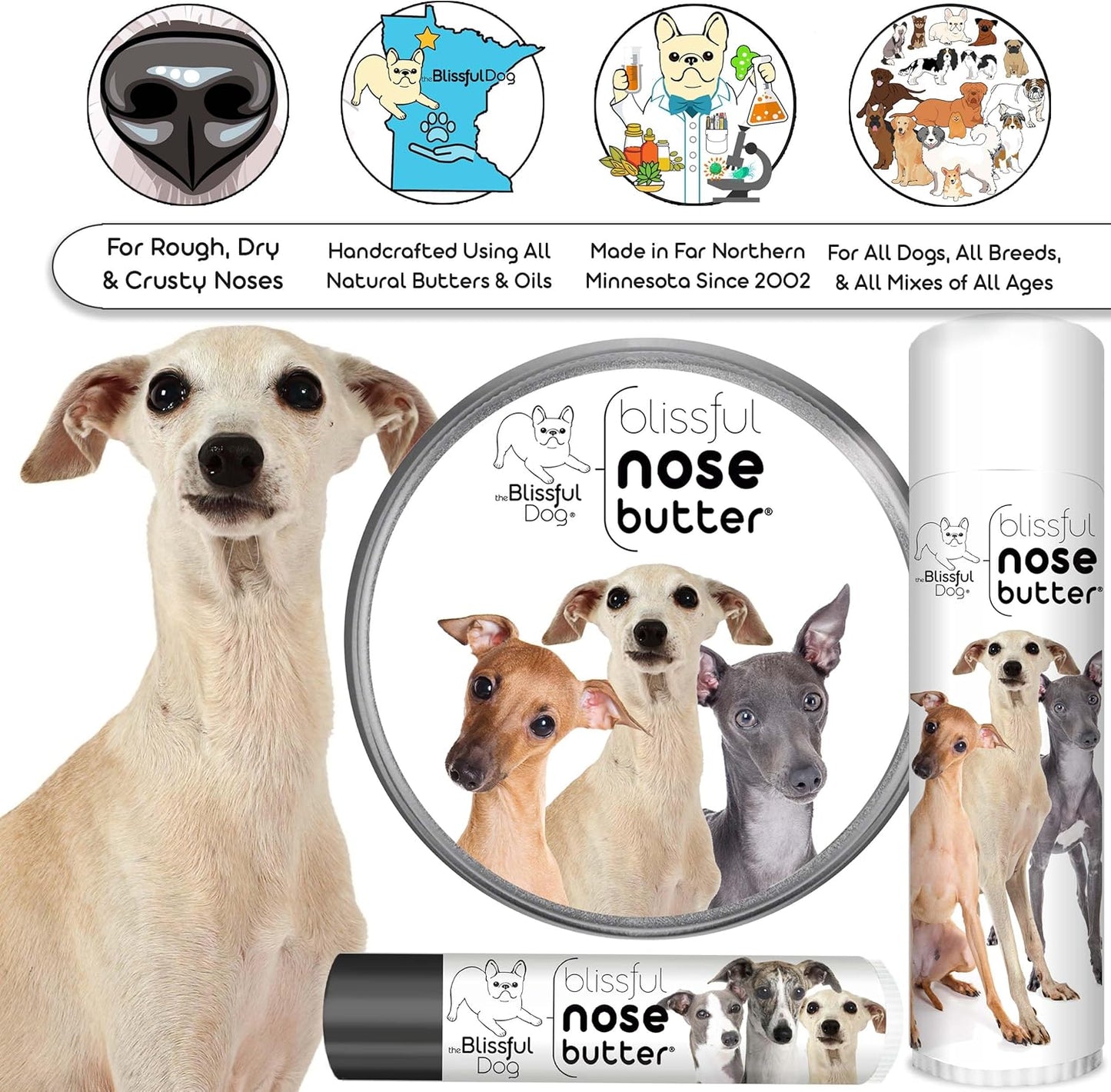 The Blissful Dog Italian Greyhound Unscented Nose Butter - Dog Nose Butter, 4 Ounce