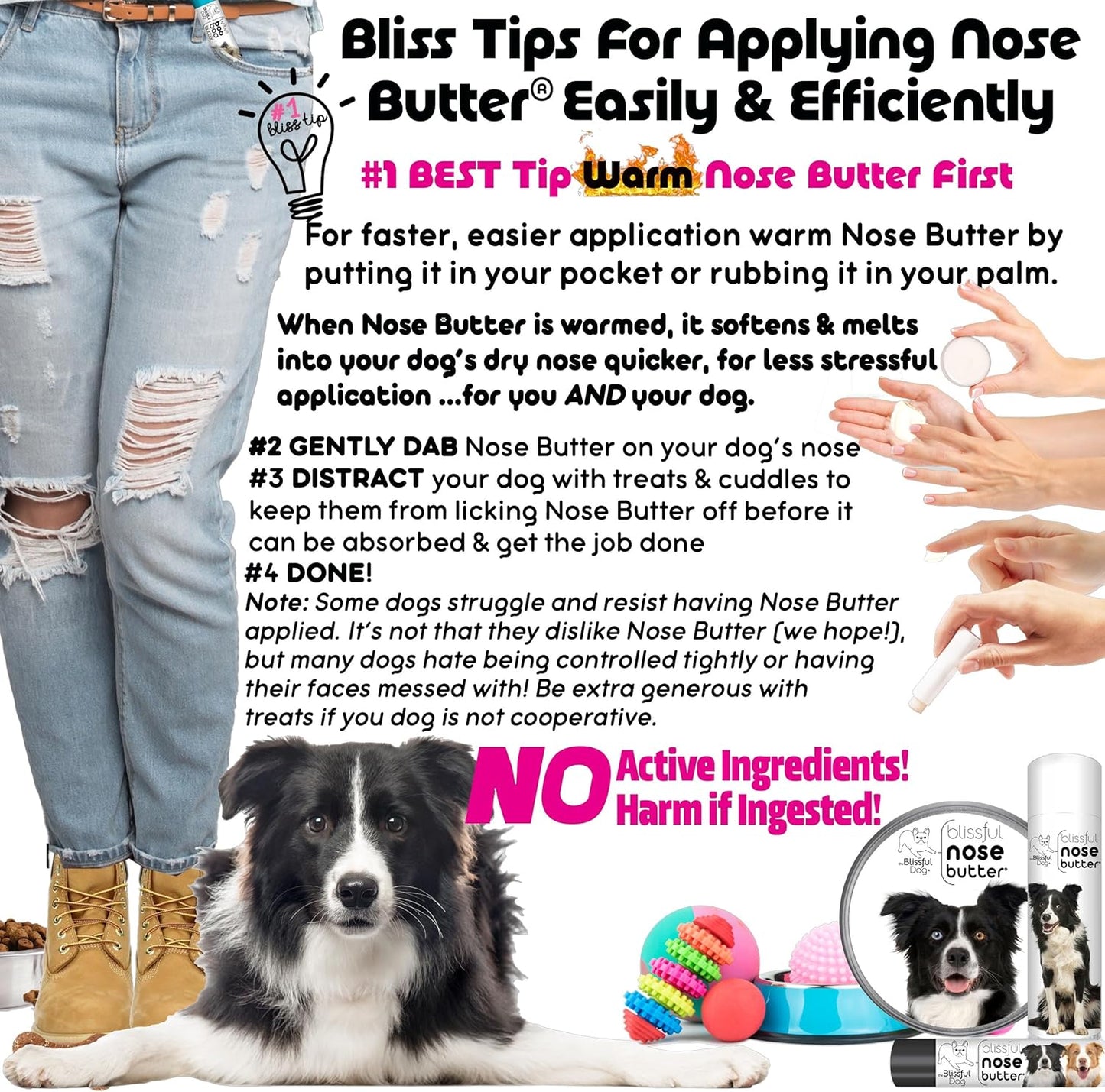 The Blissful Dog Border Collie Nose Butter for Dry, Cracked Skin, Lick-Safe Dog Nose Balm with Moisturizing Shea Butter, Almond, Olive, and Essential Oils, Pet Supplies, Uncented, 1 oz.