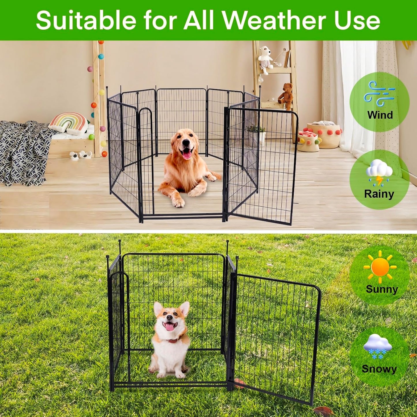 Garden Fencing 40 inch High, Dog Fence Outdoor for Yard, 8 Panels Total 18Ft(L)，Gate 21 inches Wide with Low Sills. Fencing for Garden Beds, Rabbit Fence, Anti Dig Fences Barrier