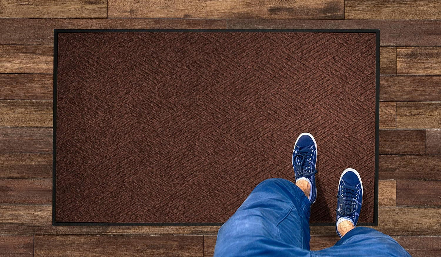 M+A Matting WaterHog Diamond | Commercial-Grade Entrance Mat with Rubber Border – Indoor/Outdoor, Quick Drying, Stain Resistant Door Mat (Dark Brown, 6' x 8')