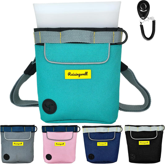 Dog Treat Pouch for Pet Walking and Training with Clicker 2 Cup Silicone Bag Small Fanny Pack Holder for Puppy Snack Dispenser Kit for Leash and Outdoor Use (Green)