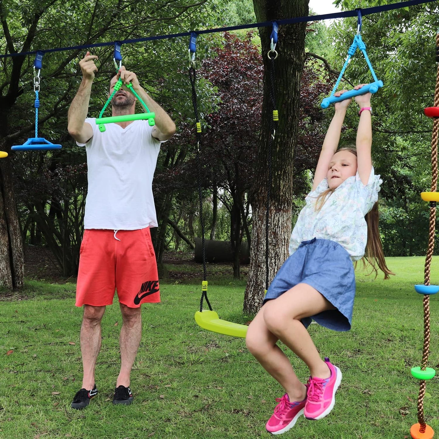 Rainbow Craft 3-Pack Kids Ninja Monkey Bars - Trapeze Swing Bars for Ninja Obstacle Course Attachments - 3pc of Blue, Red & Green Color