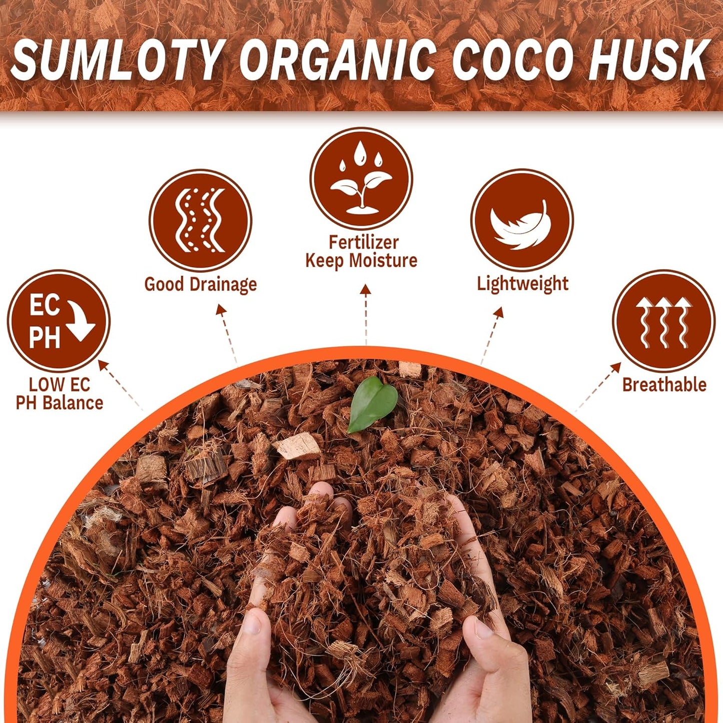 Coco Chips for Plant - 10LB Organic Coconut Husk Chips with Low EC & PH Balanced, High Expansion Coconut Substrate Coco Husk Mulch for Garden, Flowers and Reptile