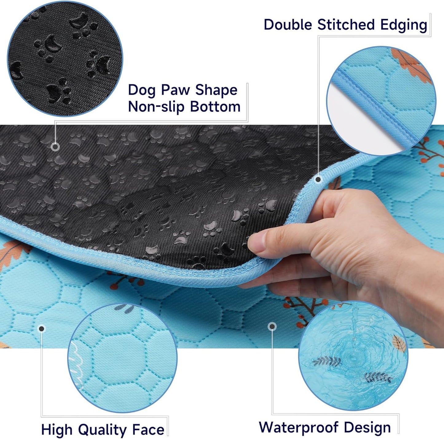Sunheir Washable Pee Pads for Small Pet 5-Pack, Reusable Pet Training Pads Absorbent & Leak-Free, Waterproof Pee Pads for Dog Cat Rabbit Guinea Pig Hamster, Whelping Pad (Leaves - Sky Blue, 12x12)