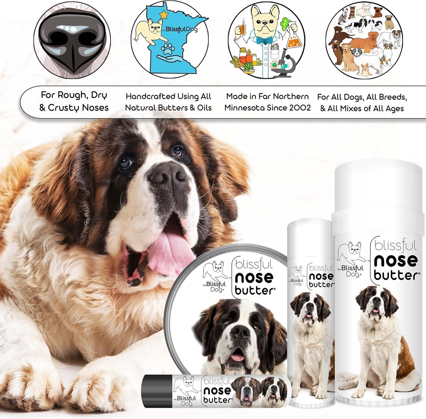 The Blissful Dog Saint Bernard Unscented Nose Butter - Dog Nose Butter, 2 Ounce
