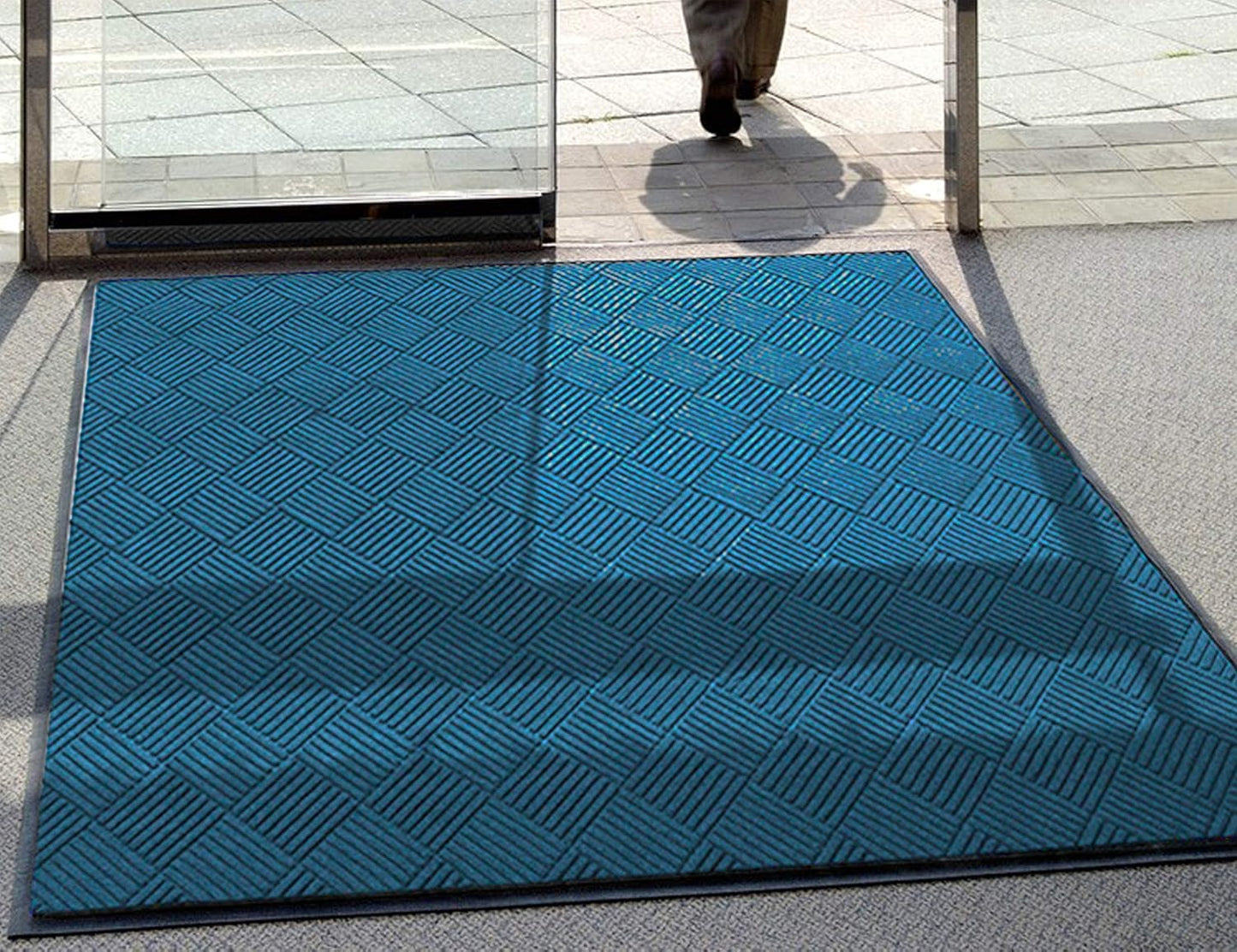 WaterHog Diamond | Commercial-Grade Entrance Mat with Rubber Border – Indoor/Outdoor, Quick Drying, Stain Resistant Door Mat (Medium Blue, 3' x 5')