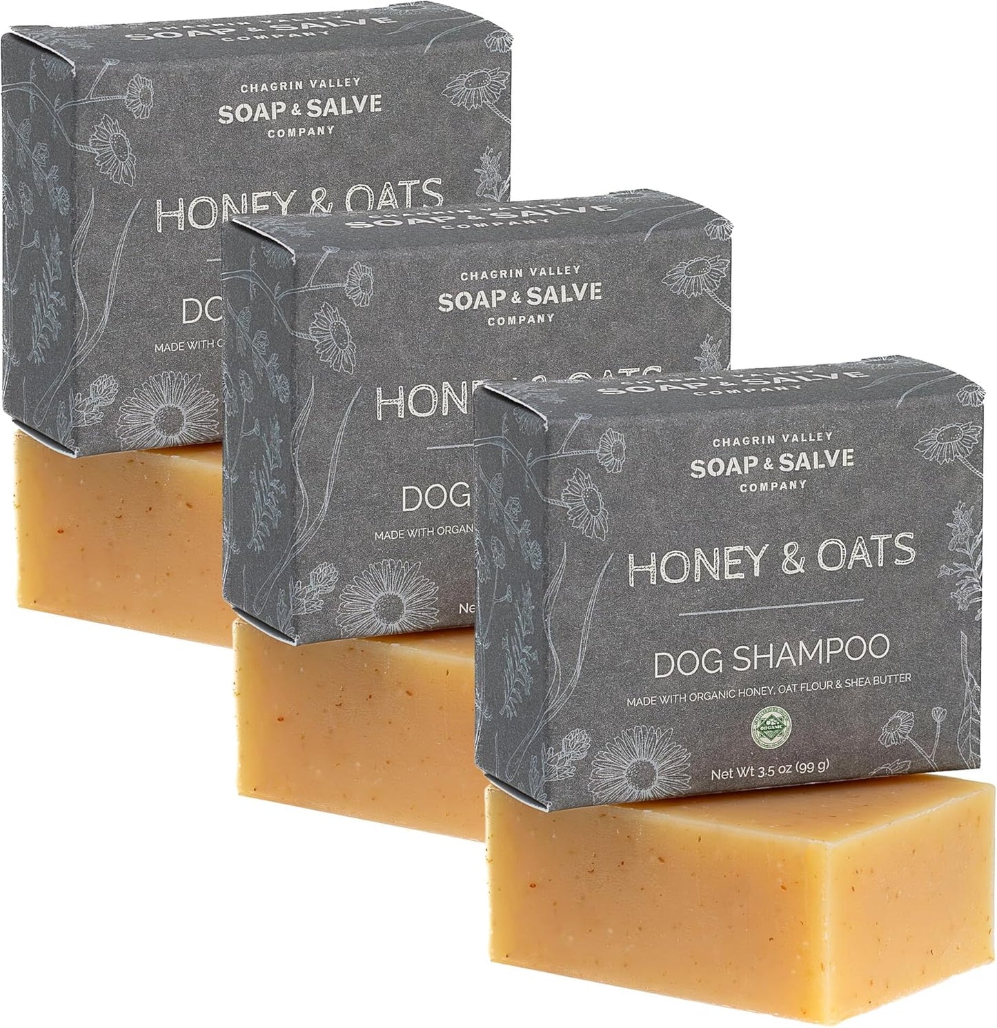 Chagrin Valley Soap & Salve Certified Organic Dog Shampoo and Conditioner – Puppy Shampoo Itchy Skin Relief and Puppy Essentials - Natural Handmade Honey & Oats, 3.8 oz Bar Soap