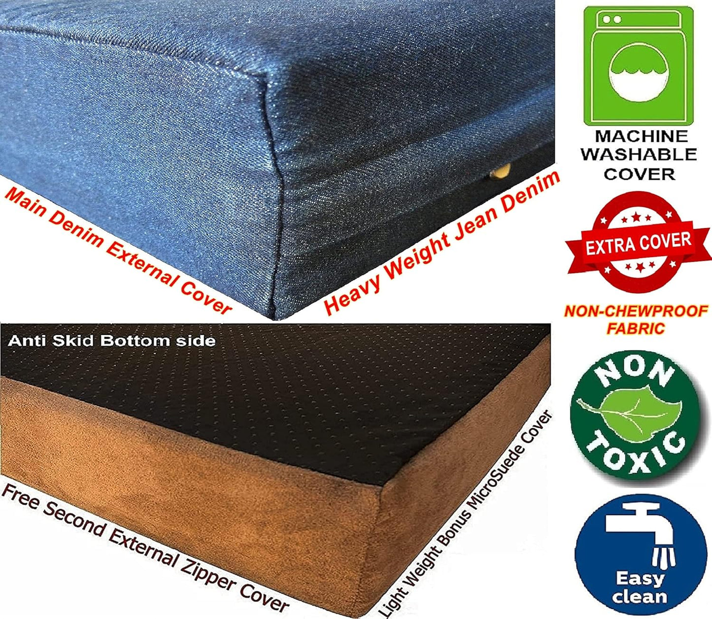 Dogbed4less Jumbo Orthopedic Memory Foam Dog Bed for Large Dogs with Durable Denim Cover, Waterproof Liner and Extra Pet Bed Case, 55X47X4 Inches