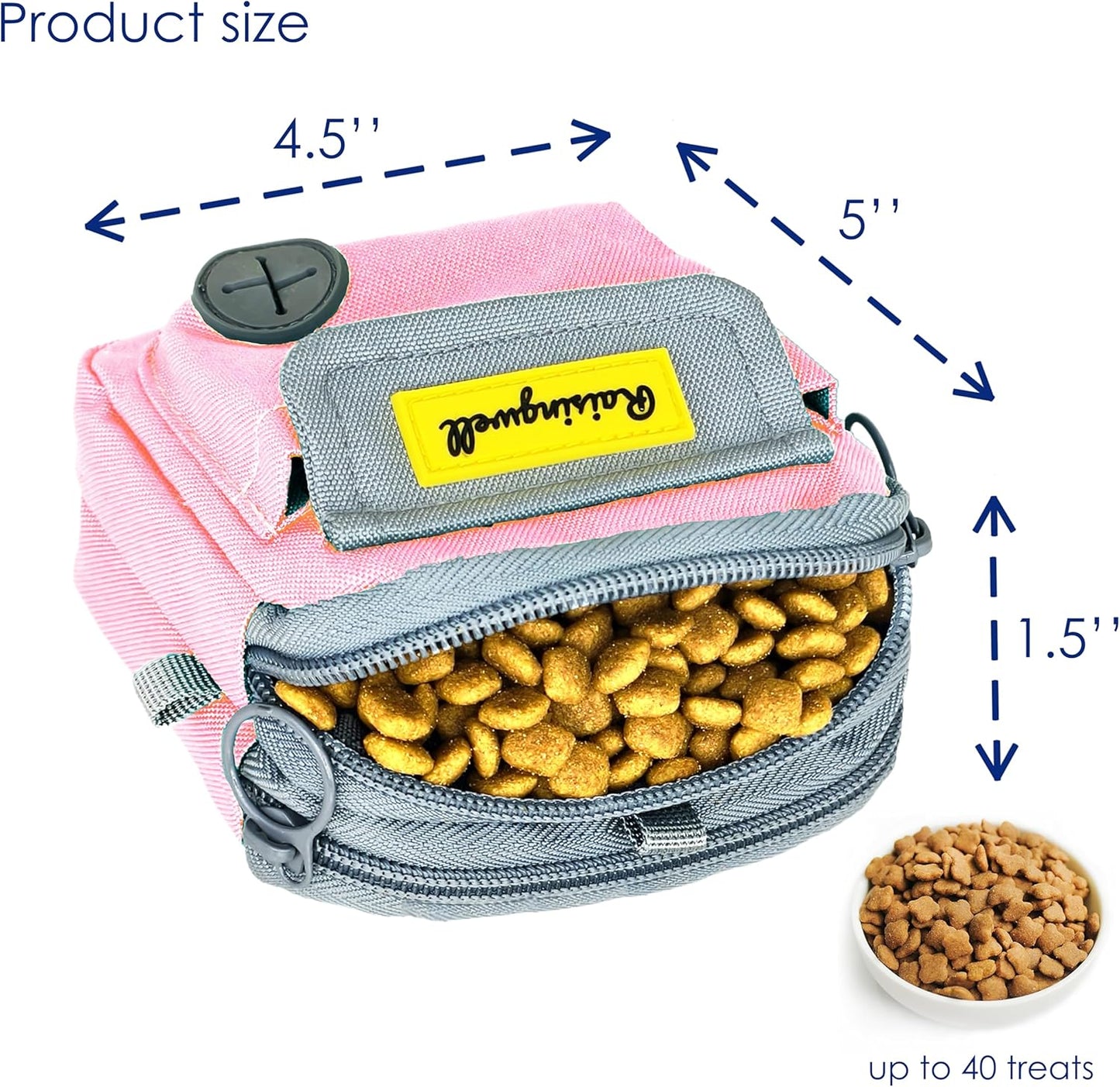 Dog Treat Pouch for Pet Walking and Training with Clicker Poop Bags and Three Bags Design Small Fanny Zipper Pack Holder for Puppy Snack Dispenser Kit for Leash and Outdoor Use (Pink)