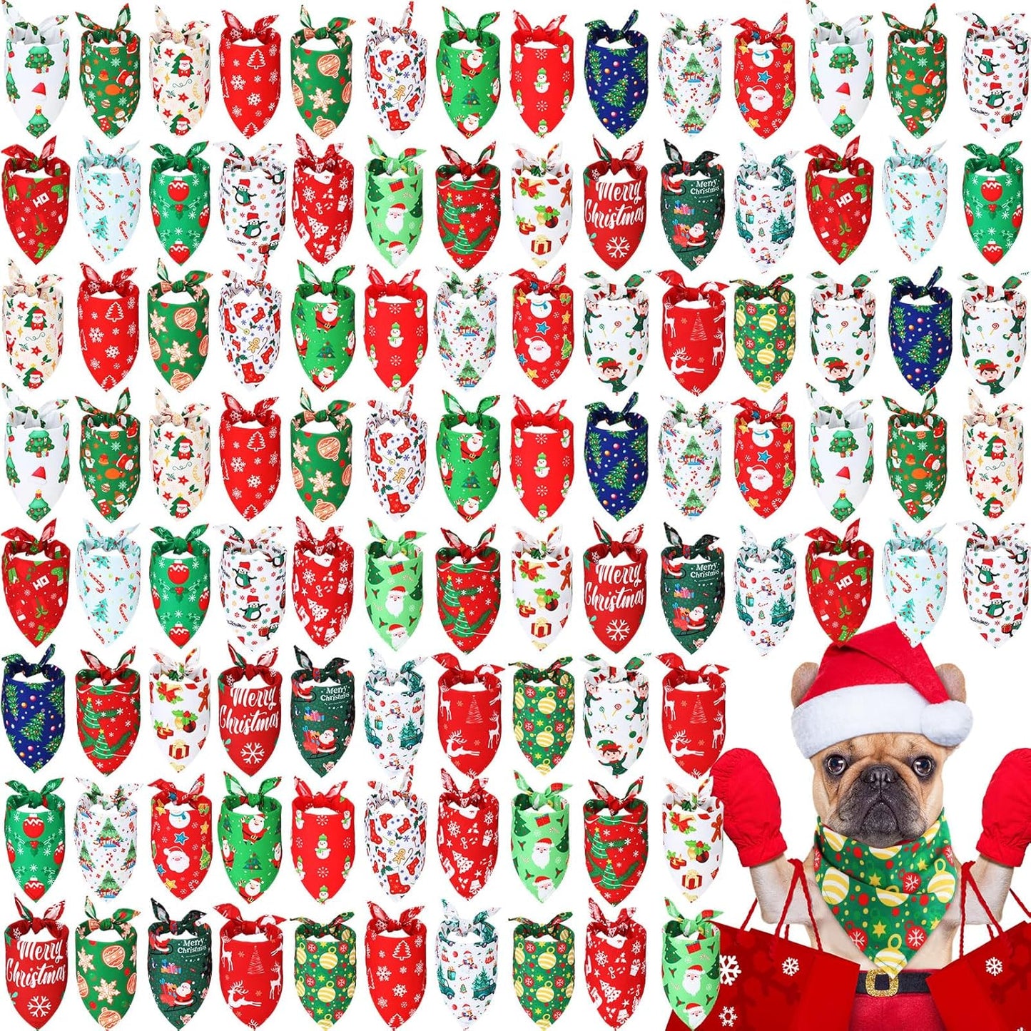 Abbylike 100 Pcs Christmas Dog Bandanas Bulk Xmas Bandanas for Dogs Triangle Kerchief Bibs Scarf Set for Pet Xmas Costume Photo Props Accessories Pet Shops Grooming, 25 Styles (25.6 x 17.7 x 17.7)