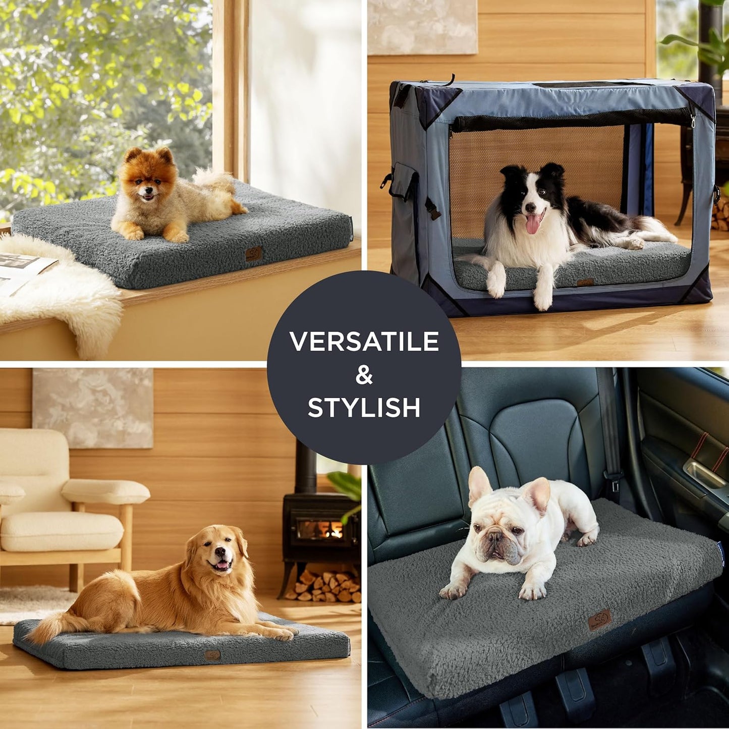 Bedsure Self Warming Dog Beds Large Sized Dog - Extra-Large Orthopedic Waterproof Puppy Bed with Removable Washable Cover, Egg Crate Foam Pet Mat, Suitable for Pet Up to 100 lbs