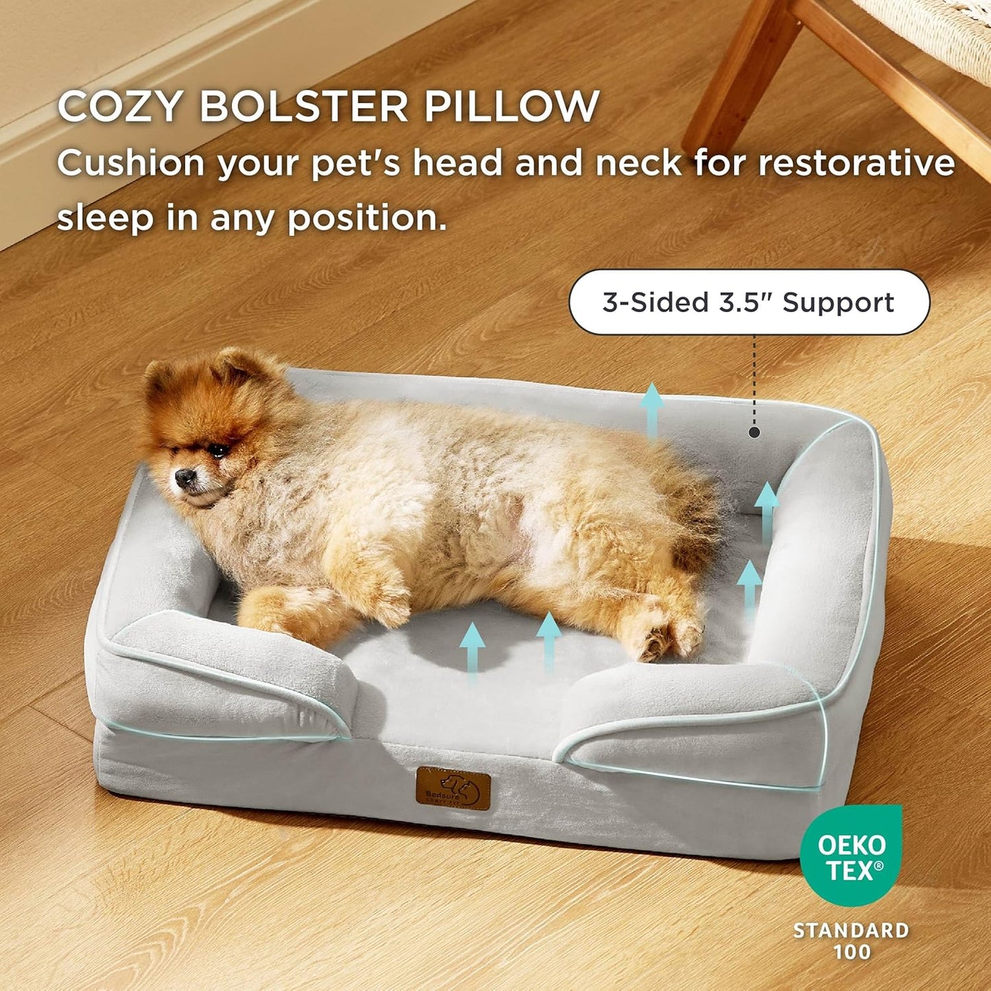 Bedsure Orthopedic Dog Beds for Small Dogs - Washable Small Dog Cat Bed Waterproof, Comfort Pet Couch Sofa with Washable Removable Cover, Pets Bed with Nonskid Bottom, Light Grey, 24"