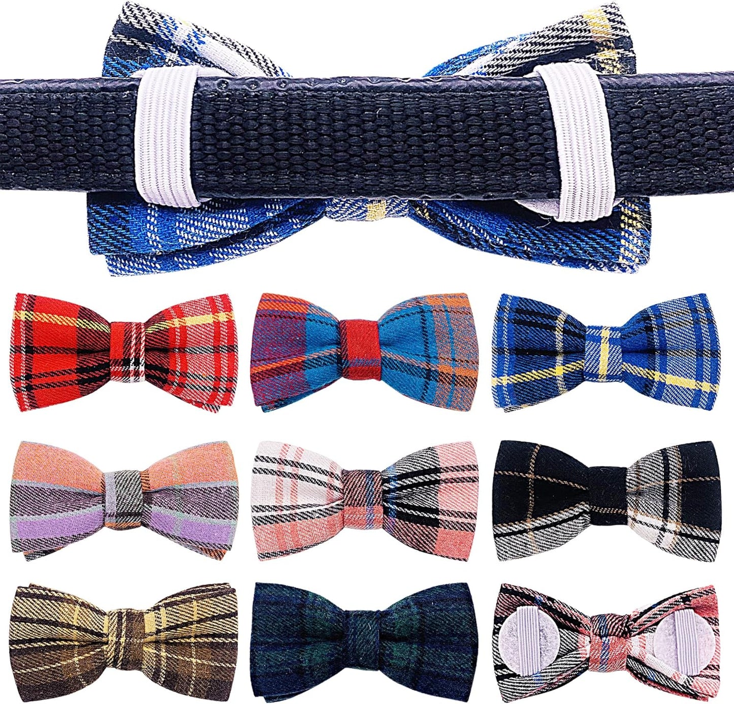 PET SHOW 8pcs Plaid Small Dogs Collar Bow Ties Puppies Cats Collar Charms Accessories Slides Attachment Bowties for Birthday Wedding Parties Assorted