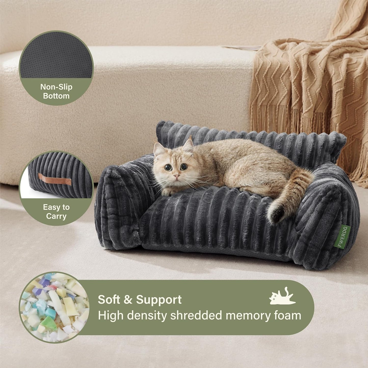 Cute Couch Bed for Pets, Supportive Cat Sofa for Indoor Cats, Medium Dog Sofa Bed for Medium Dogs, Grey, 30 inches
