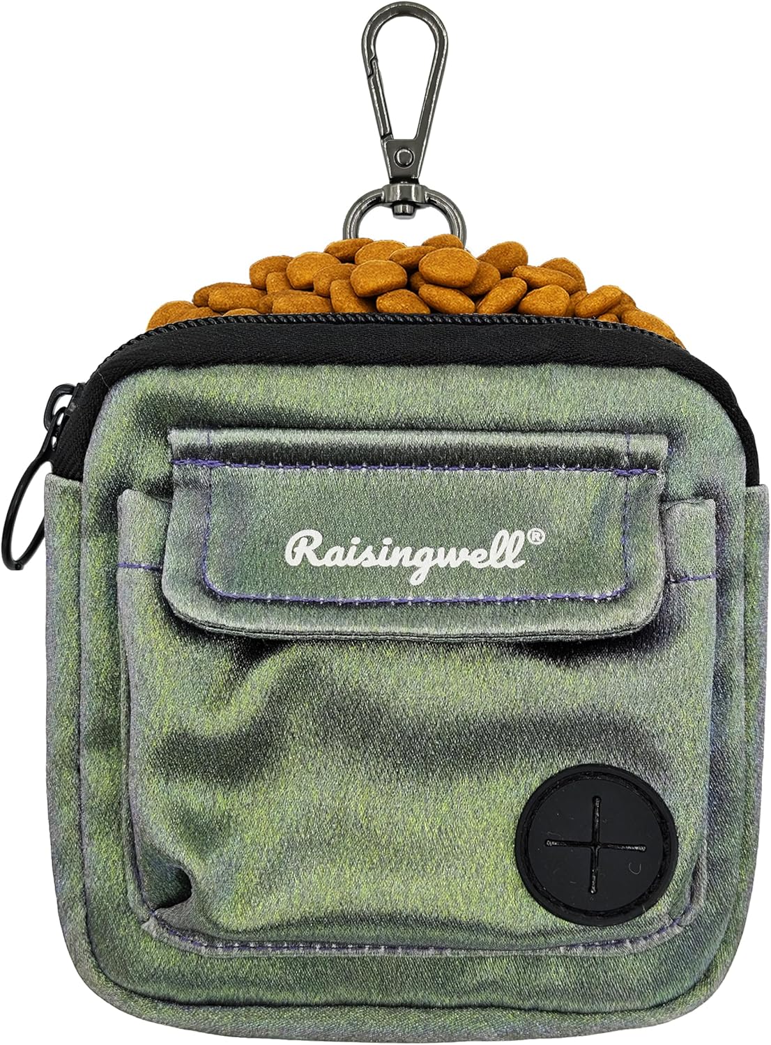 Dog Treat Pouch for Pet Walking and Training with Clicker Poop Bags and Double Bag Design Small Fanny Zipper Pack Holder for Puppy Snack Dispenser Kit for Leash and Outdoor Use (NM-Green)