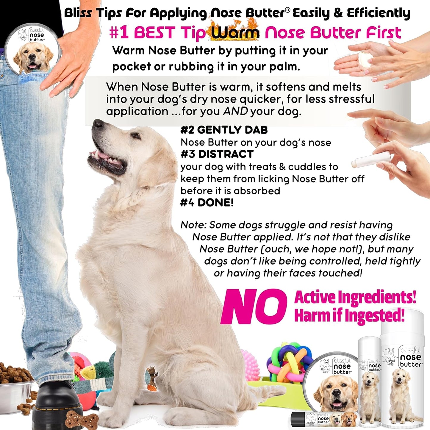 The Blissful Dog Golden Retriever Nose Butter, Versatile Dog Nose Balm for Dry Nose, Handcrafted Nose Moisturizer, Easy-to-Apply Dog Essentials, Unscented, 1 oz.