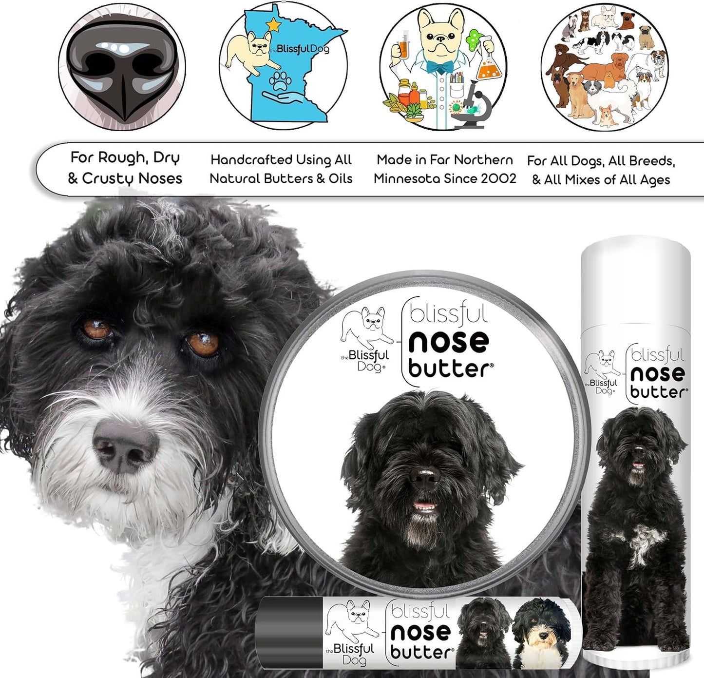 The Blissful Dog Portuguese Water Dog Unscented Nose Butter - Dog Nose Butter, 4 Ounce