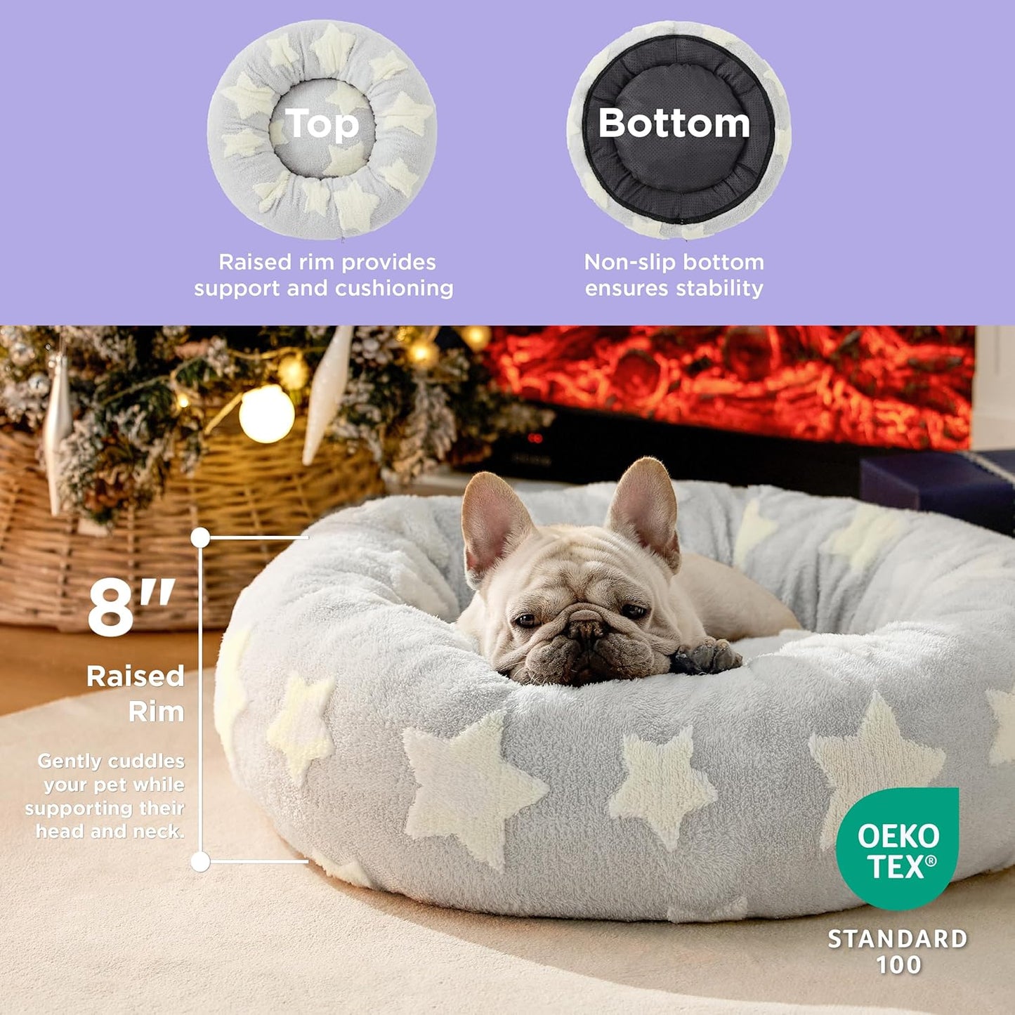 LE SURE Donut Medium Dog Bed - Round Cat Beds for Indoor Cats Calming Pet Beds, Cute Modern Beds with Jacquard Shaggy Plush & Anti Slip Bottom, 30 Inch, Galaxy Grey