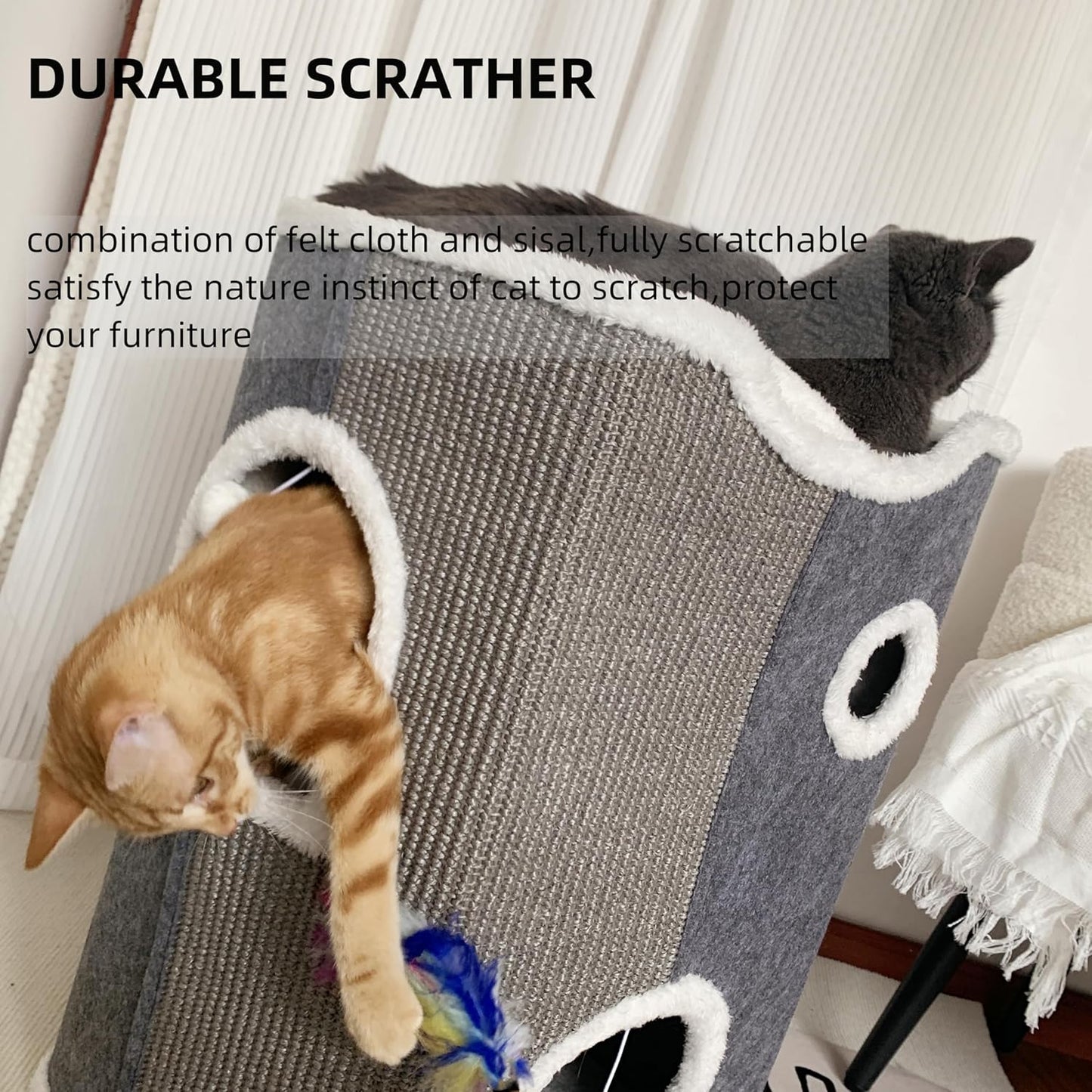 4-Level Cat House for Indoor Cats,Covered Cat Beds and Furniture with Scratch Pad,Hideaway Cave &Cushions,Modern Cat Tower Condo for Multi Small Pet and Large Cats