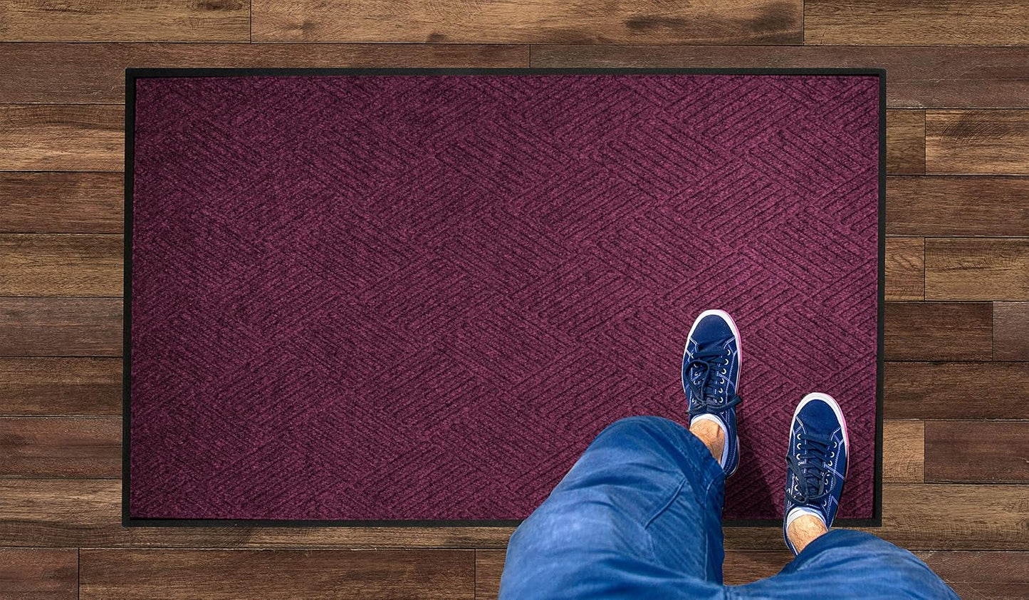 M+A Matting WaterHog Diamond | Commercial-Grade Entrance Mat with Rubber Border – Indoor/Outdoor, Quick Drying, Stain Resistant Door Mat (Bordeaux, 6' x 6')
