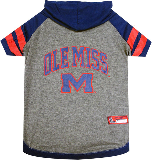 NCAA Mississippi OLE Miss Rebels Hoodie for Dogs & Cats, Small Collegiate Licensed Dog Hoody Tee Shirt. Sports Hoody T-Shirt for Pets. College Sporty Dog Hoodie Shirt.