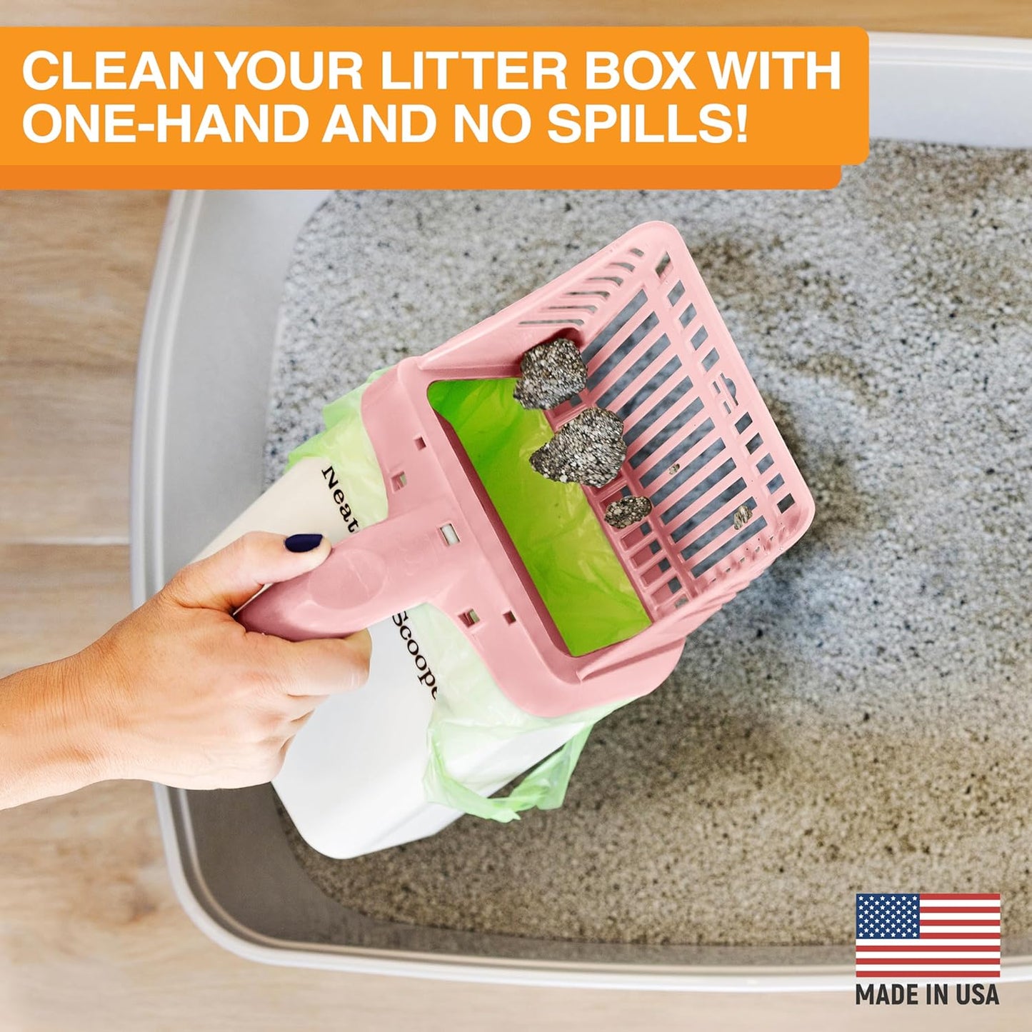 Neater Pet Brands Neater Scooper Standard Cat Litter Scoop, 60 Refill Bags – Mess-Free Cat Litter Scooper with Bag, Spill-Proof Kitty Box Sifter, Bin Doubles as Scoop Holder, For Single-Cat Households