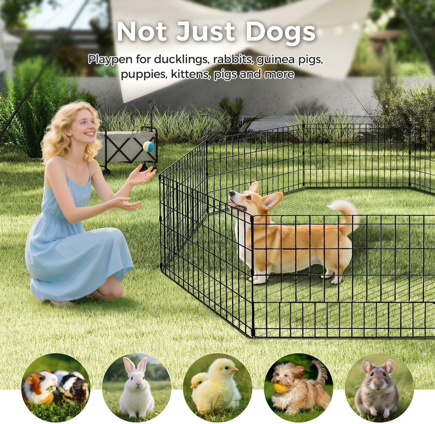Foldable Dog Playpen 42" Height 8 Panels Metal Exercise Pen No Door - Indoor/Outdoor Dog Play Pen for Medium-Large Dogs, Portable Pet Fence for Yard Garden Camping, Black