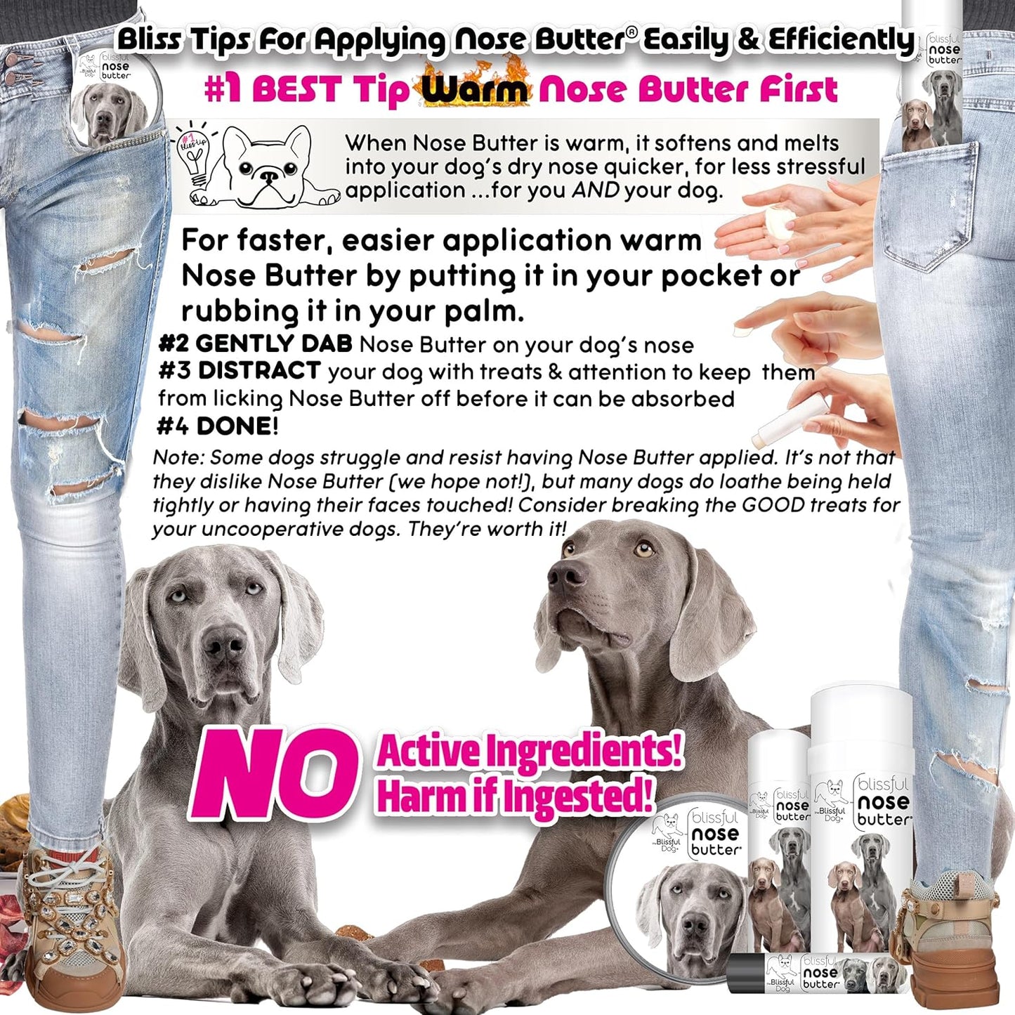 The Blissful Dog Weimaraner Nose Butter for Dry, Cracked Skin, Lick-Safe Dog Nose Balm with Moisturizing Shea Butter, Almond, Olive, and Essential Oils, Pet Supplies, Uncented, 0.15 oz.