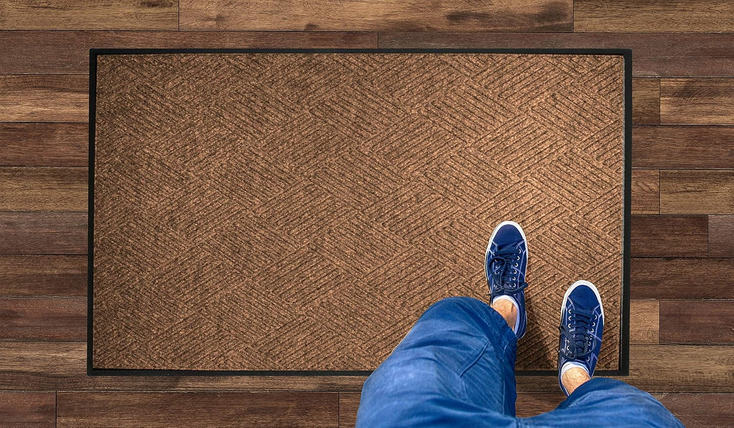 WaterHog Diamond | Commercial-Grade Entrance Mat with Rubber Border – Indoor/Outdoor, Quick Drying, Stain Resistant Door Mat (Medium Brown, 4' x 12')